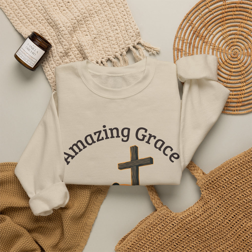 Christian Crewneck Sweatshirt — Amazing Grace Hallelujah Worship Graphic