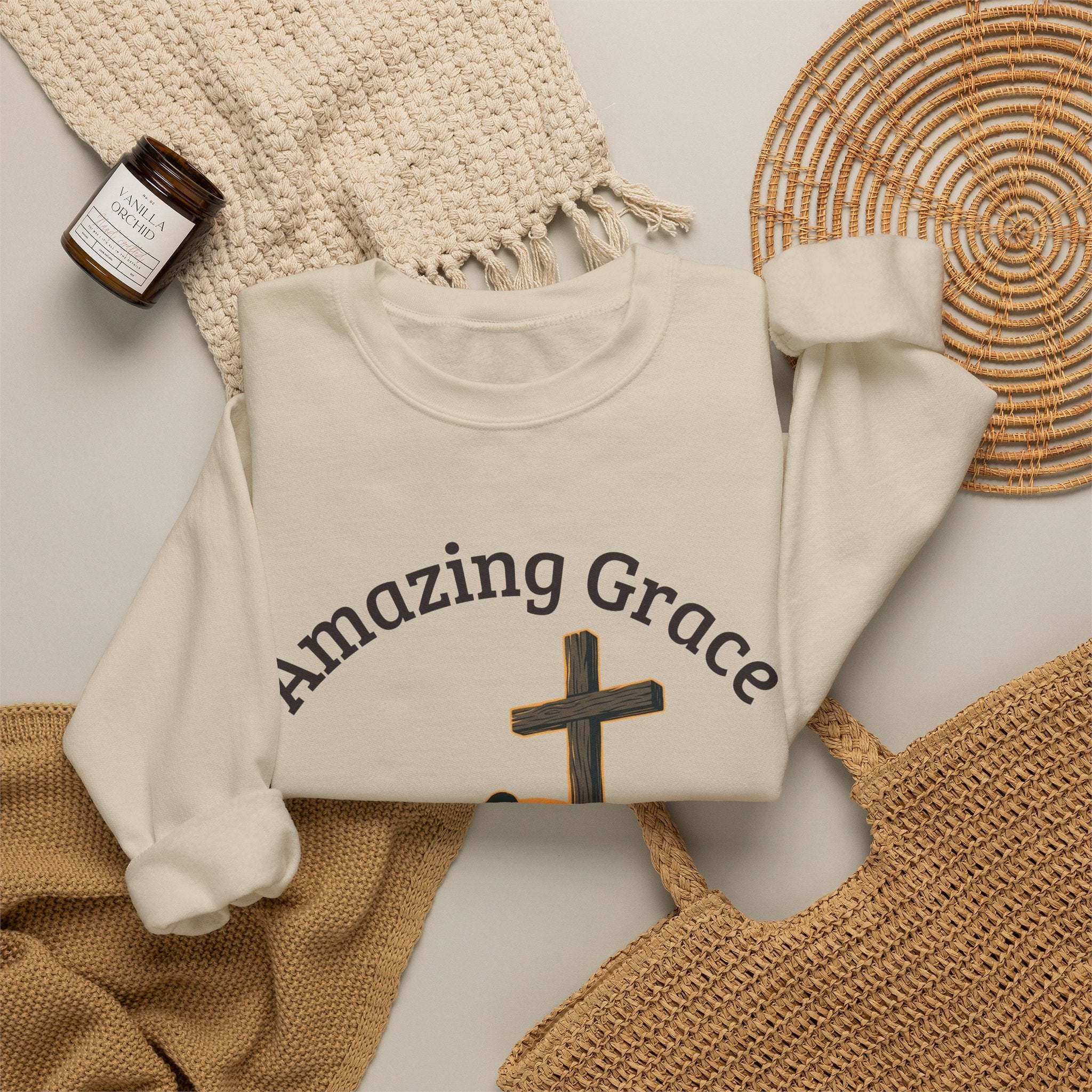 Christian Crewneck Sweatshirt — Amazing Grace Hallelujah Worship Graphic
