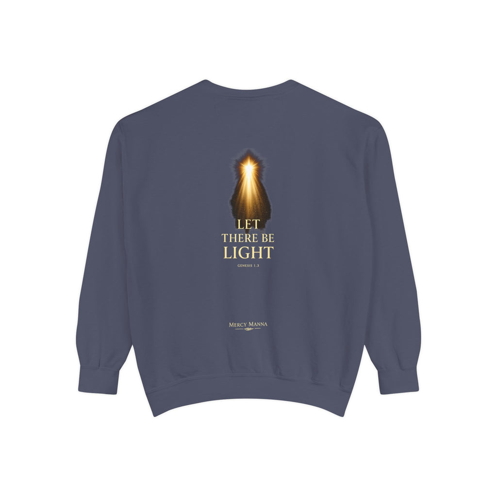 Christian Crewneck Sweatshirt — "Let There Be Light" Cozy Religious Light Figurine Sweatshirt