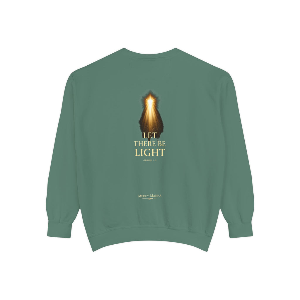 Christian Crewneck Sweatshirt — "Let There Be Light" Cozy Religious Light Figurine Sweatshirt
