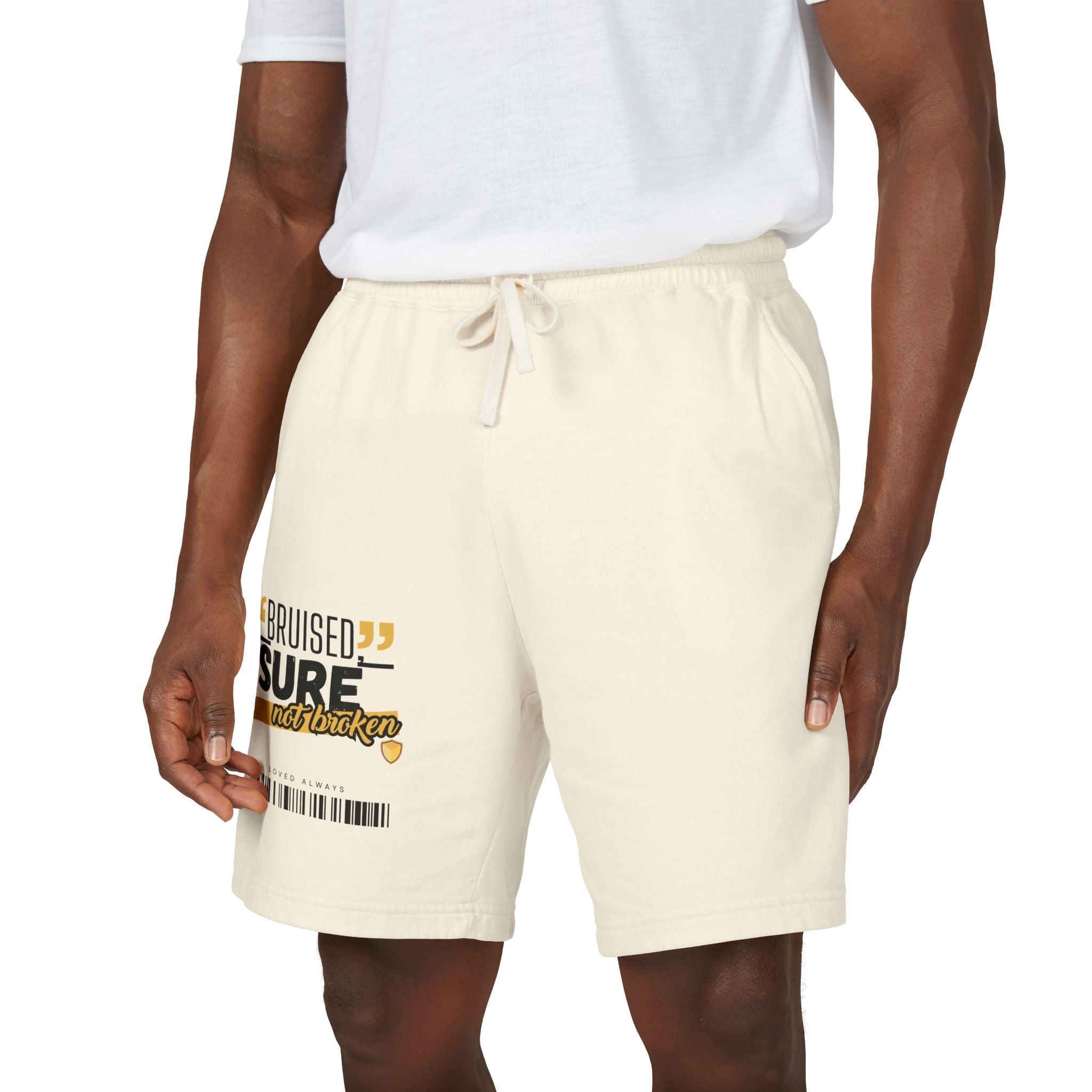 Christian Sweat Shorts — "Bruised Not Broken" Lightweight Fleece Lounge Shorts