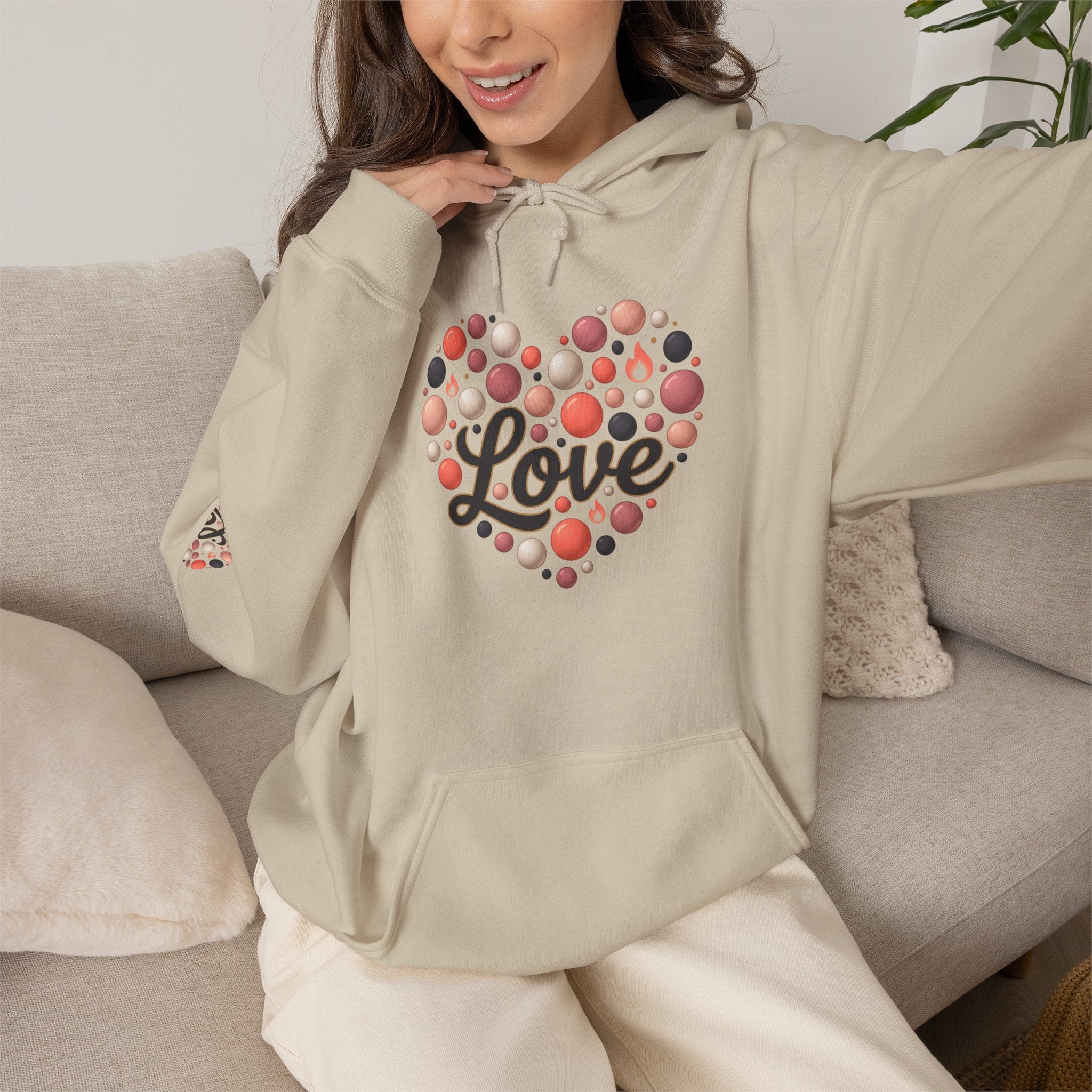 Love Heart Hoodie — Floral Polka Dot 'Love' Graphic Sweatshirt