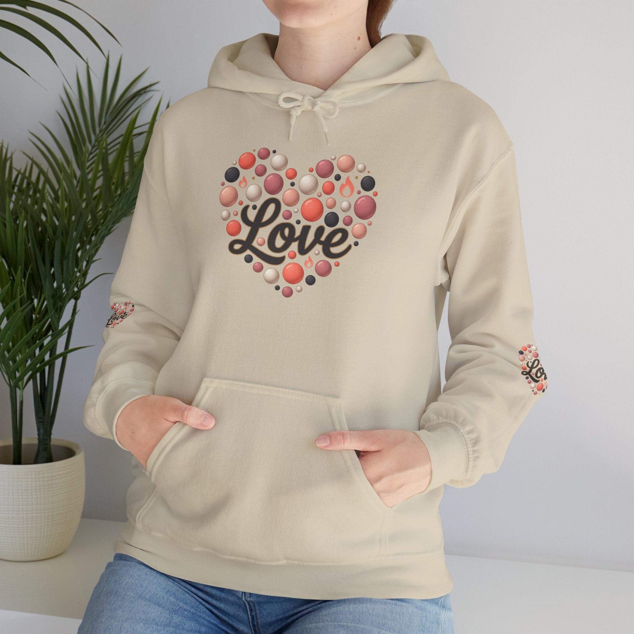 Love Heart Hoodie — Floral Polka Dot 'Love' Graphic Sweatshirt