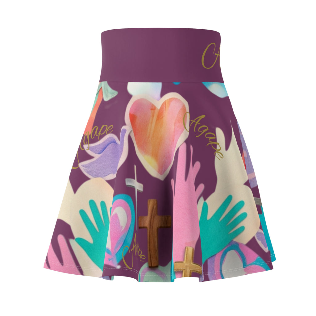 Christian Skater Skirt — Faith & Love Floral Hands, Hearts & Cross All-Over Print