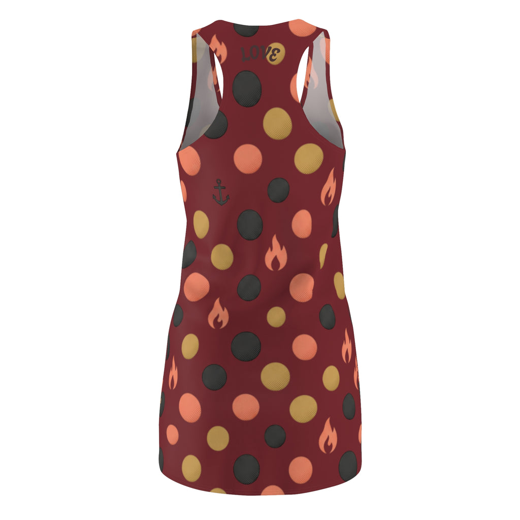Love Racerback Dress — Heart & Flame Polka Dot Print