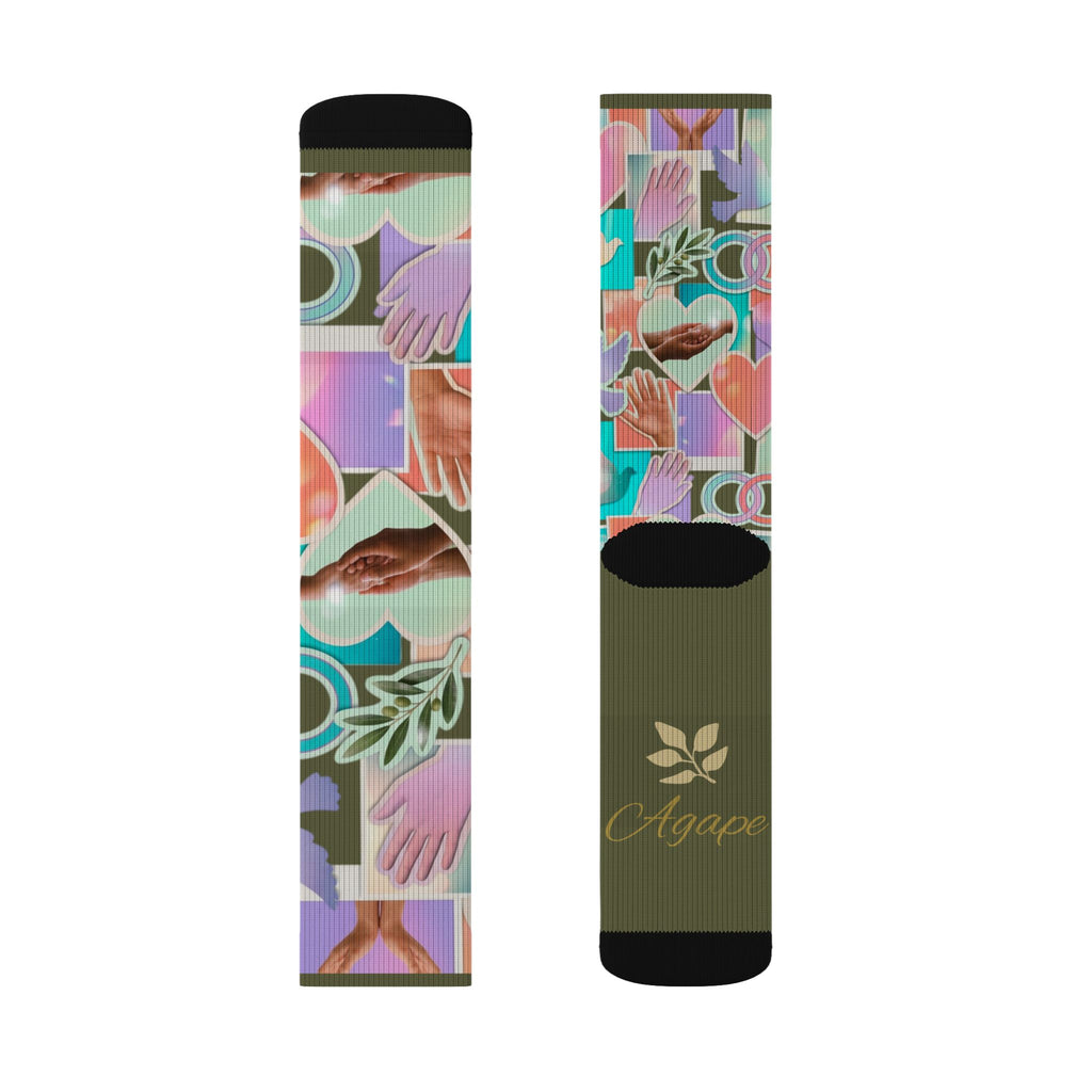 Christian Sublimation Socks — "Agape: God is Love" Faith All-Over Print Crew Socks