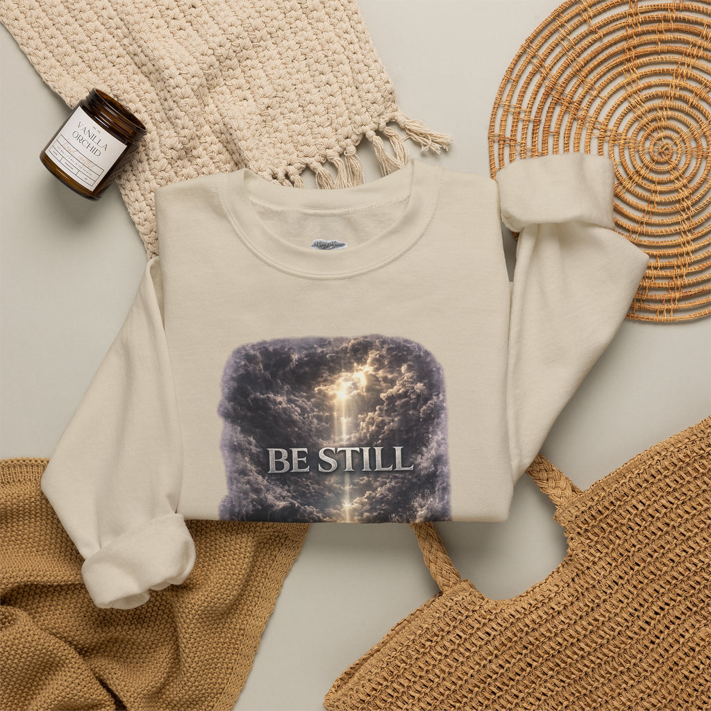 Christian Crewneck Sweatshirt — "Be Still" Psalm 46:10 Inspirational Faith Sweatshirt