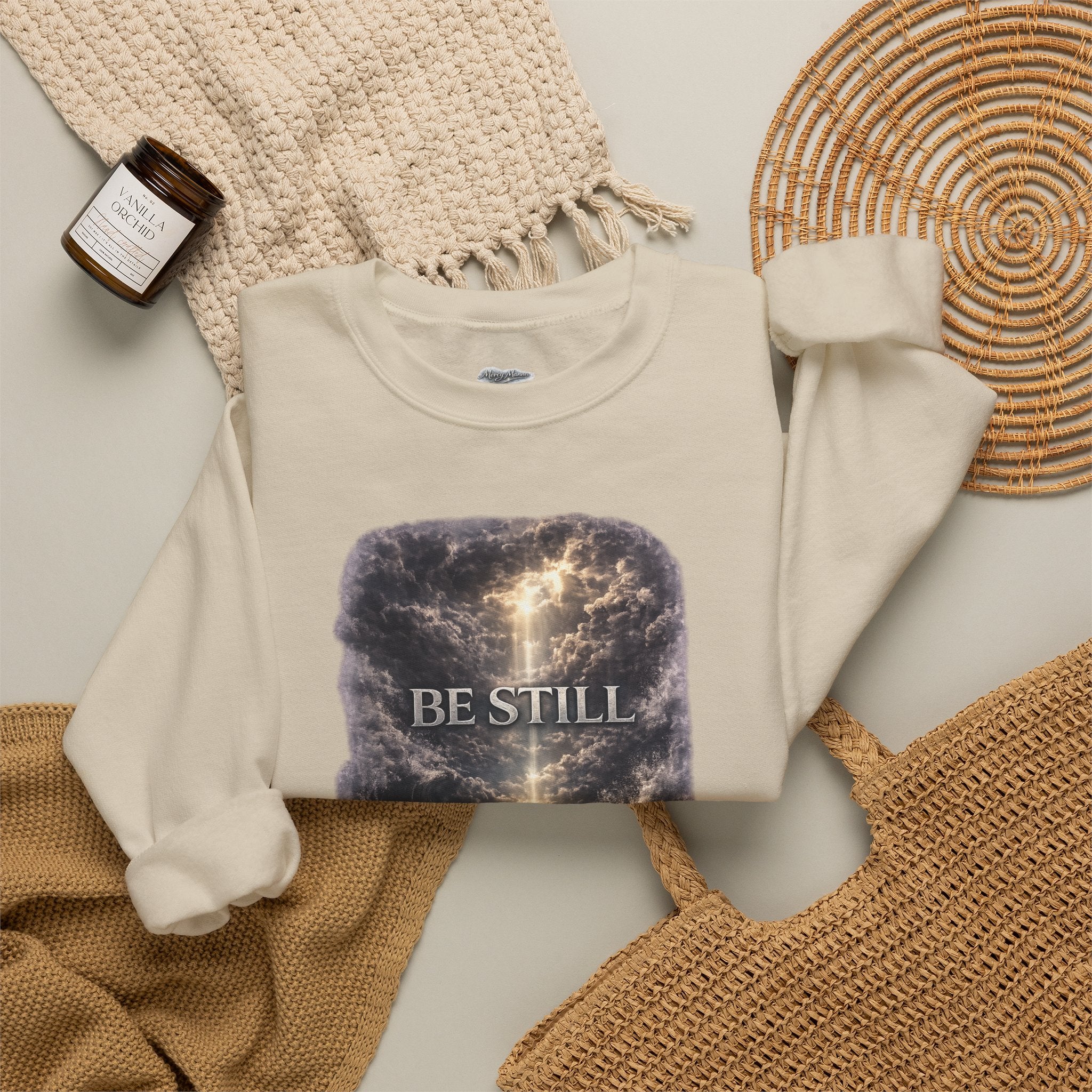 Christian Crewneck Sweatshirt — "Be Still" Psalm 46:10 Inspirational Faith Sweatshirt