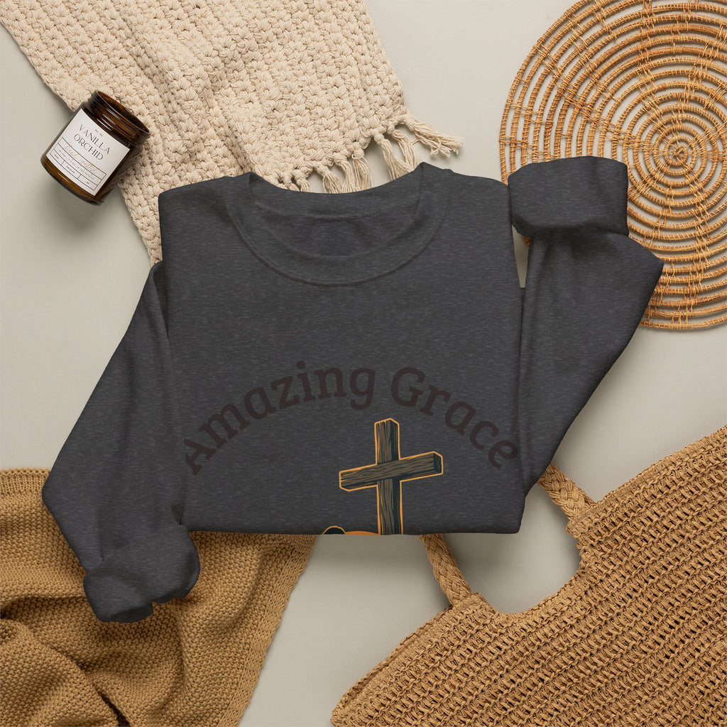 Christian Crewneck Sweatshirt — Amazing Grace Hallelujah Worship Graphic