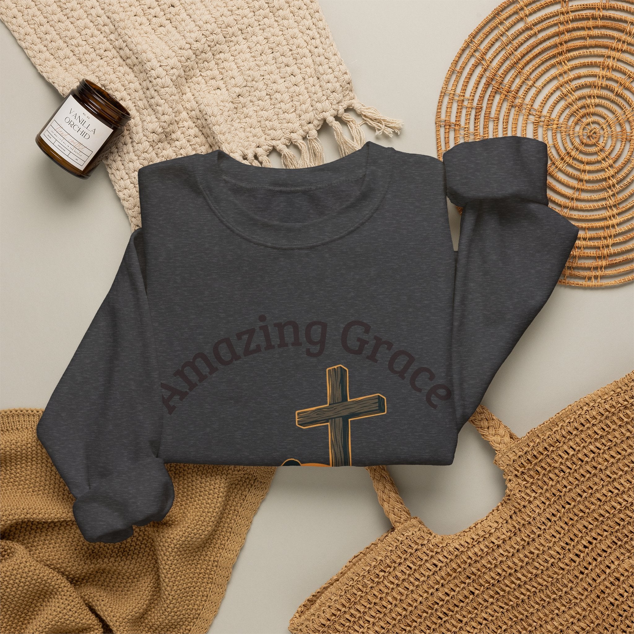 Christian Crewneck Sweatshirt — Amazing Grace Hallelujah Worship Graphic