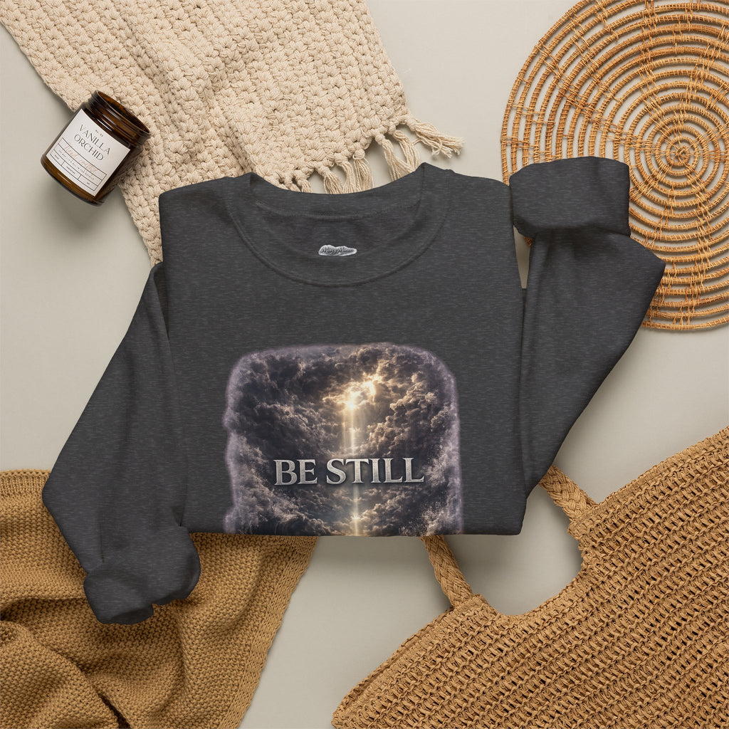 Christian Crewneck Sweatshirt — "Be Still" Psalm 46:10 Inspirational Faith Sweatshirt