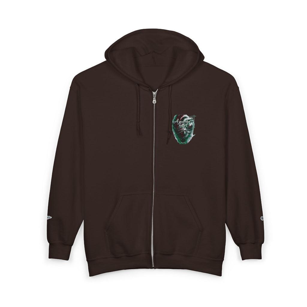 Christian Zip Hoodie — "A Guarded Heart" Abstract Faith Streetwear Jacket