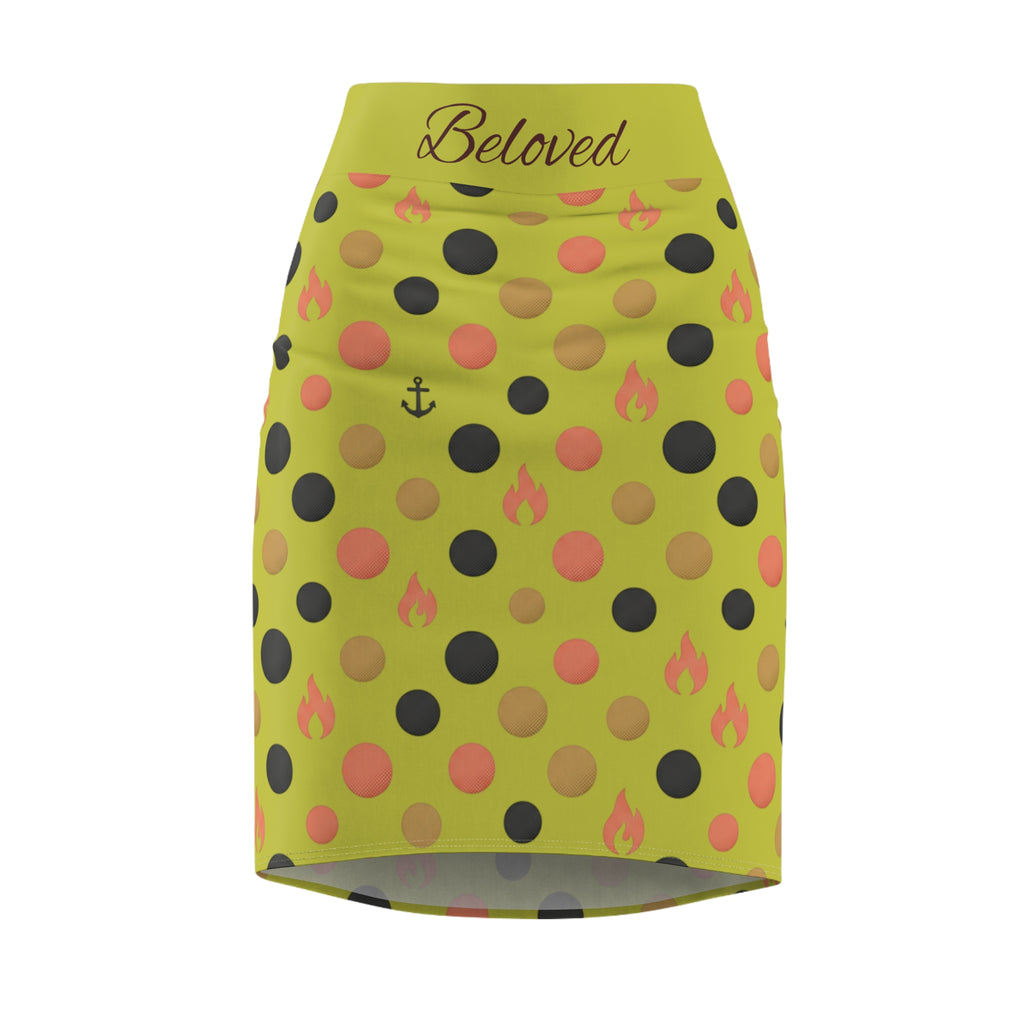 Beloved Yellow Polka Dot Pencil Skirt — Faith Anchor & Flame Pattern