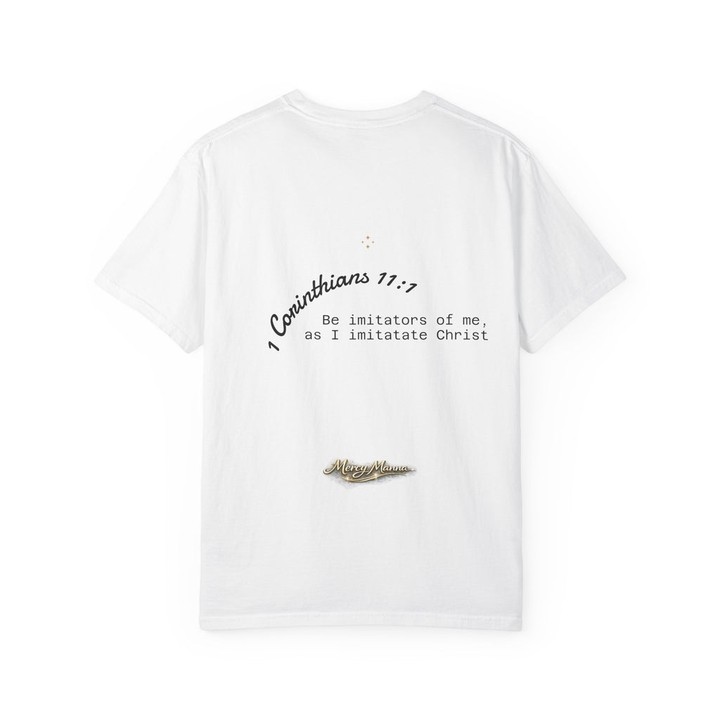 Follower of Christ T-Shirt — Scripture Butterfly Christian Tee (1 Corinthians 11:1) a call to follow.