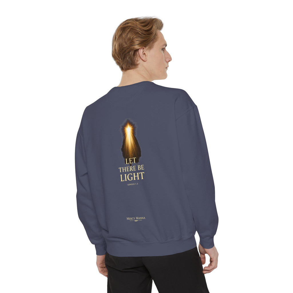 Christian Crewneck Sweatshirt — "Let There Be Light" Cozy Religious Light Figurine Sweatshirt