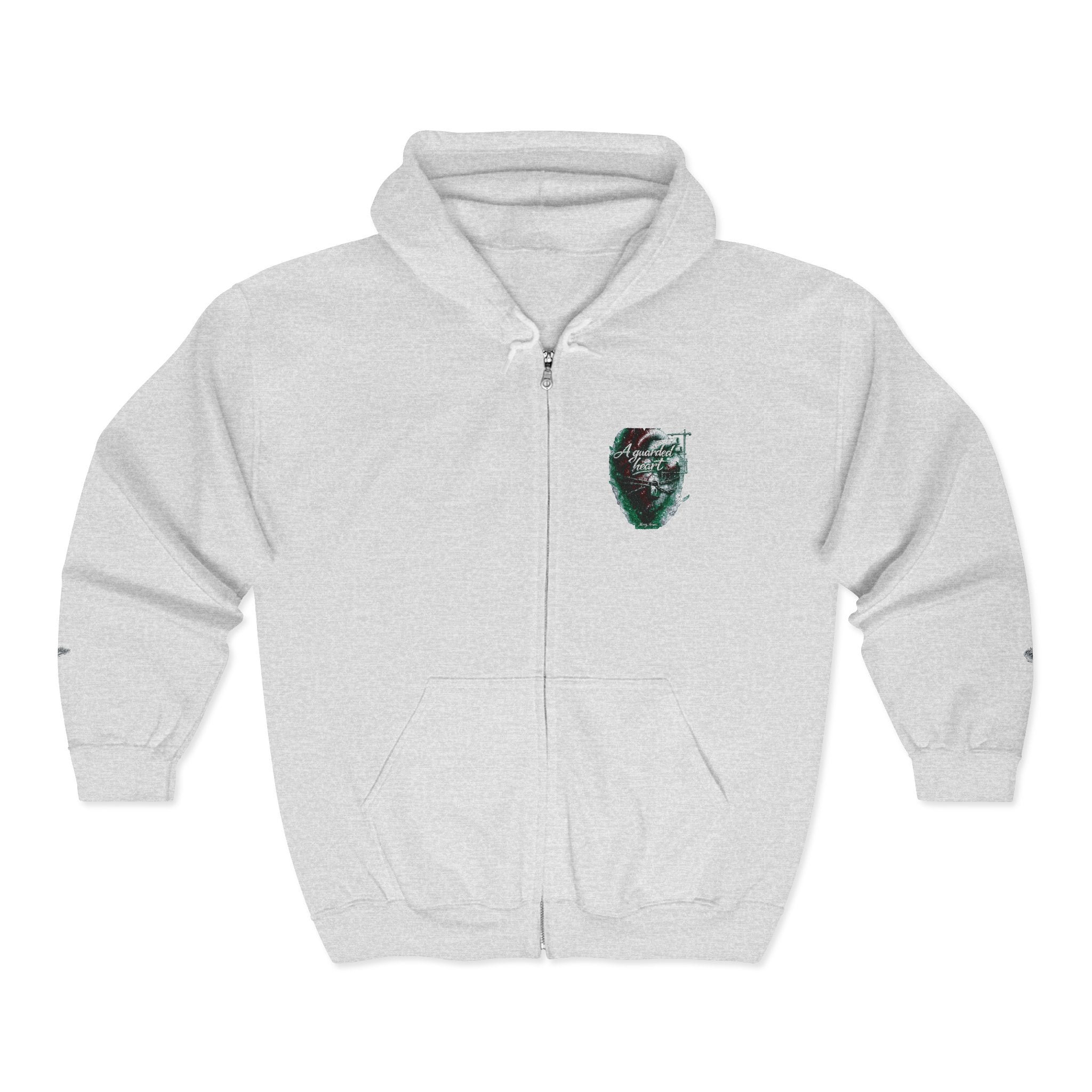 Christian Zip Hoodie — "A Guarded Heart" Abstract Faith Streetwear Jacket