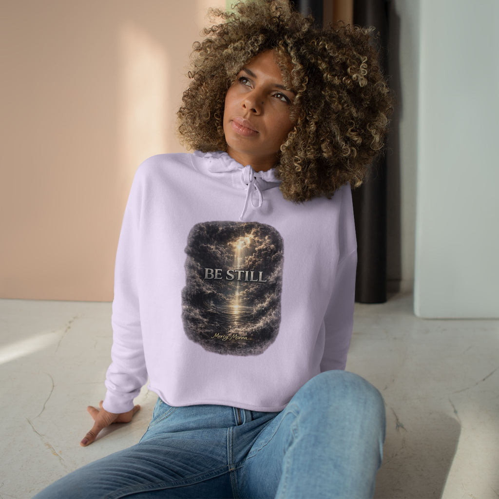 Women's Christian Crop Hoodie — "Be Still" Psalm 46:10 Inspirational Pullover
