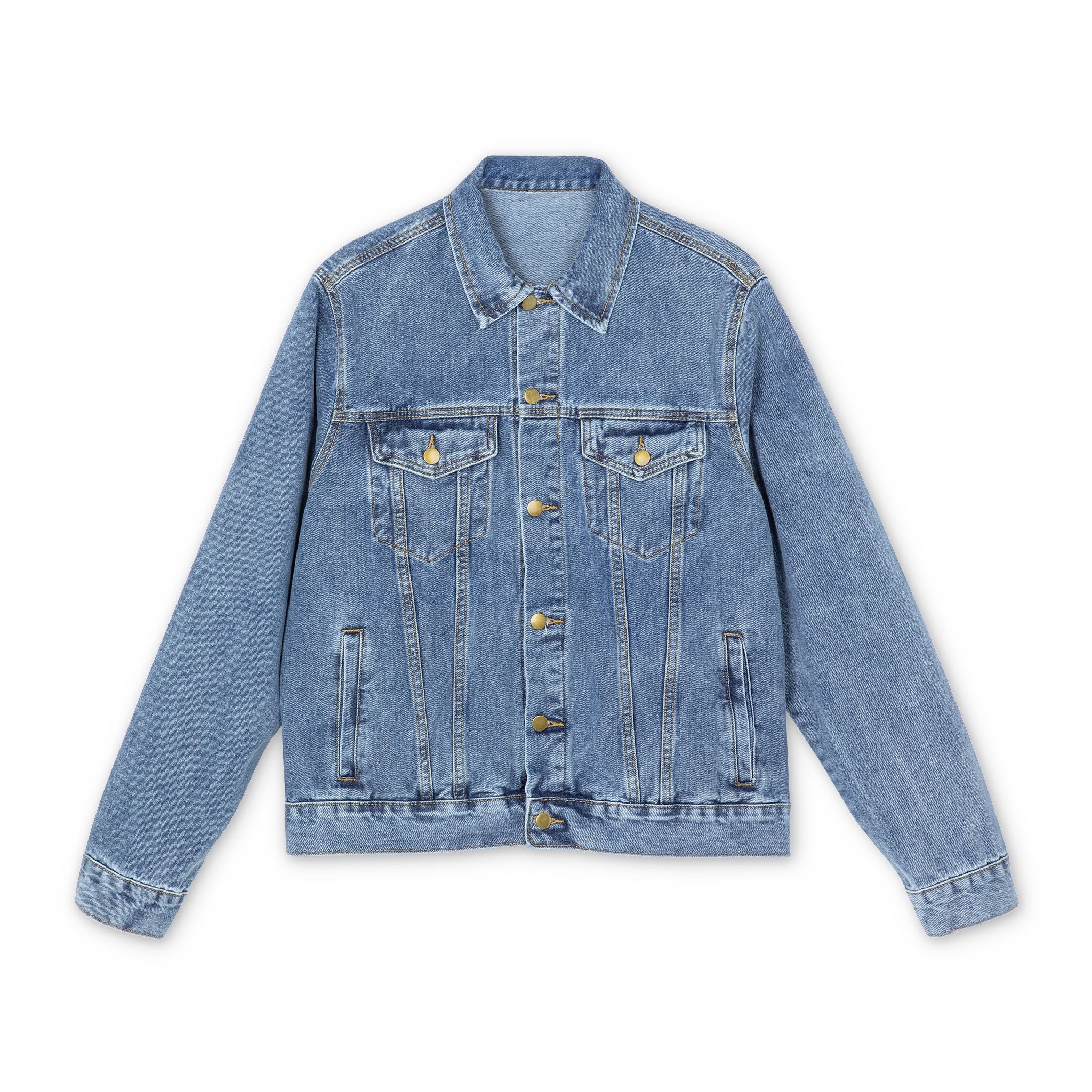 Men's Christian Denim Jacket — "Trust in God" Golden Angel Wings Embroidered Back
