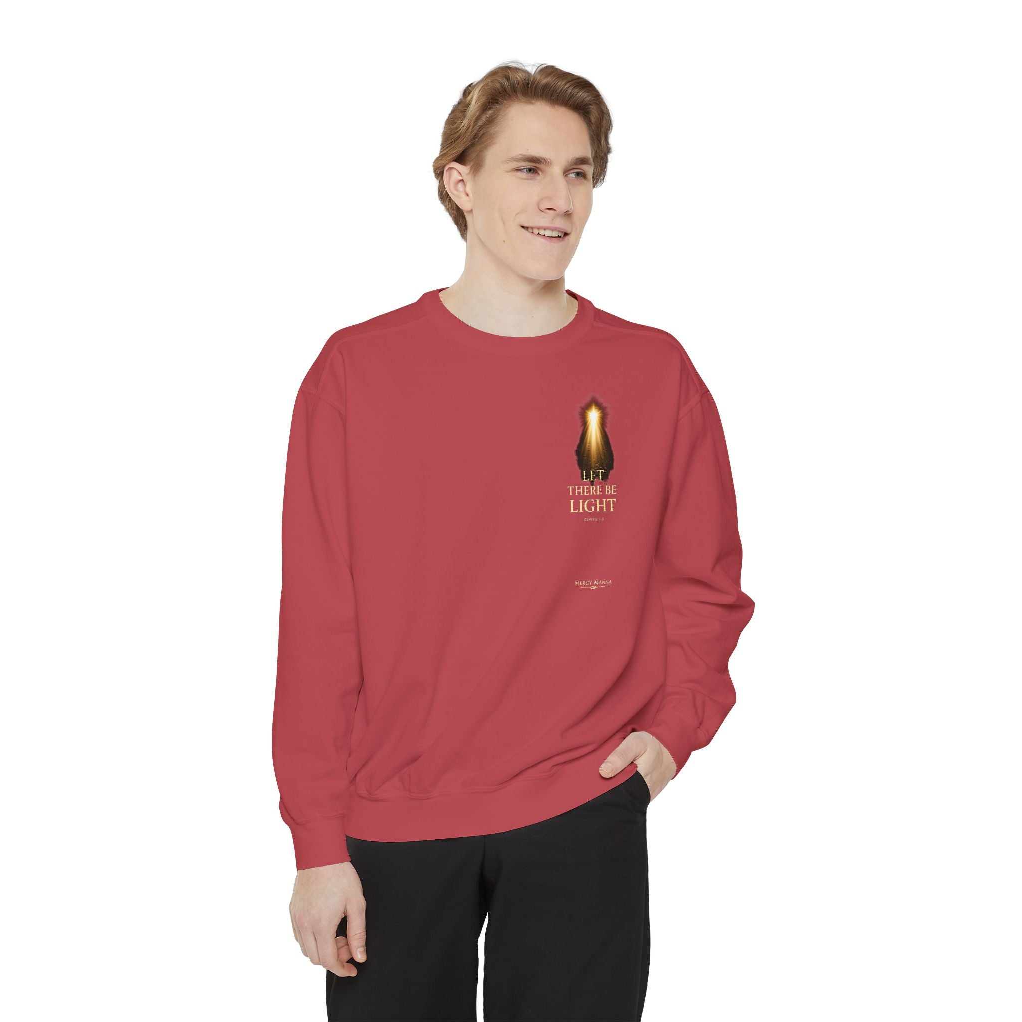 Christian Crewneck Sweatshirt — "Let There Be Light" Cozy Religious Light Figurine Sweatshirt