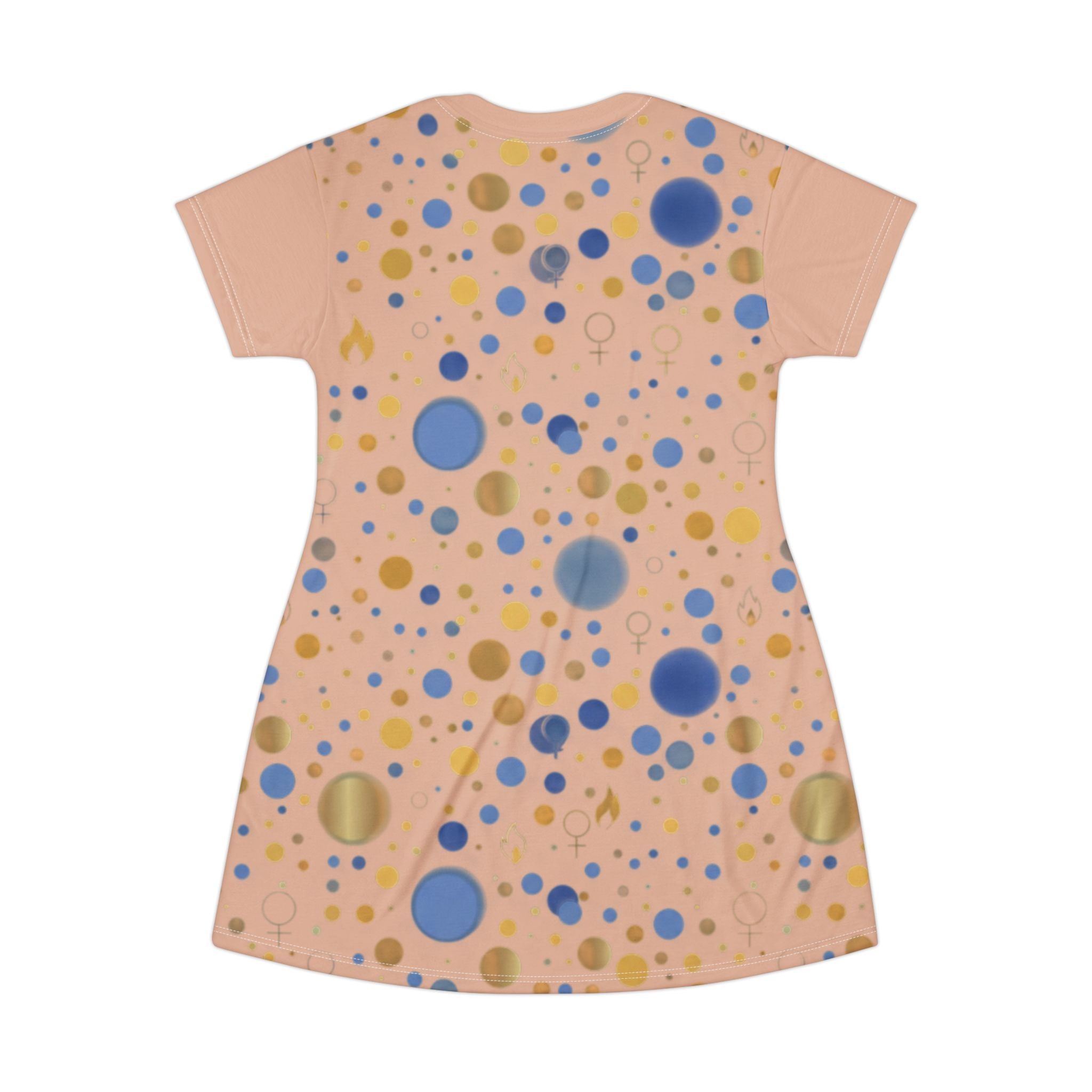 Dependent on God T-Shirt Dress — Peach Polka Dot Print