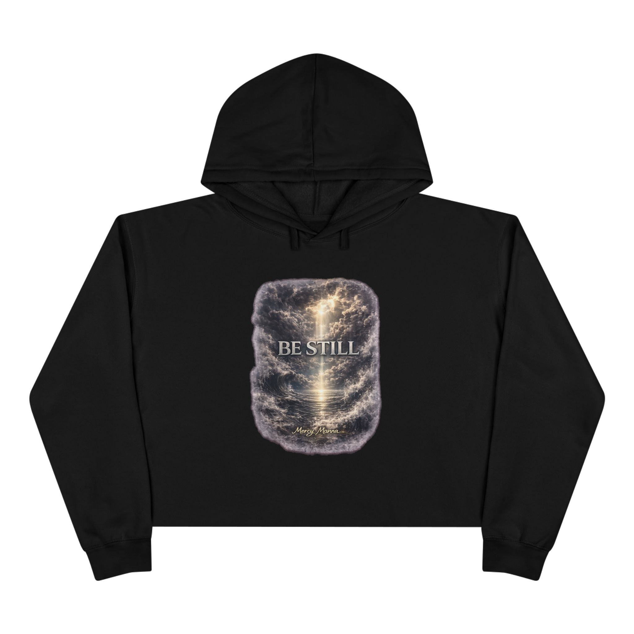 Women's Christian Crop Hoodie — "Be Still" Psalm 46:10 Inspirational Pullover