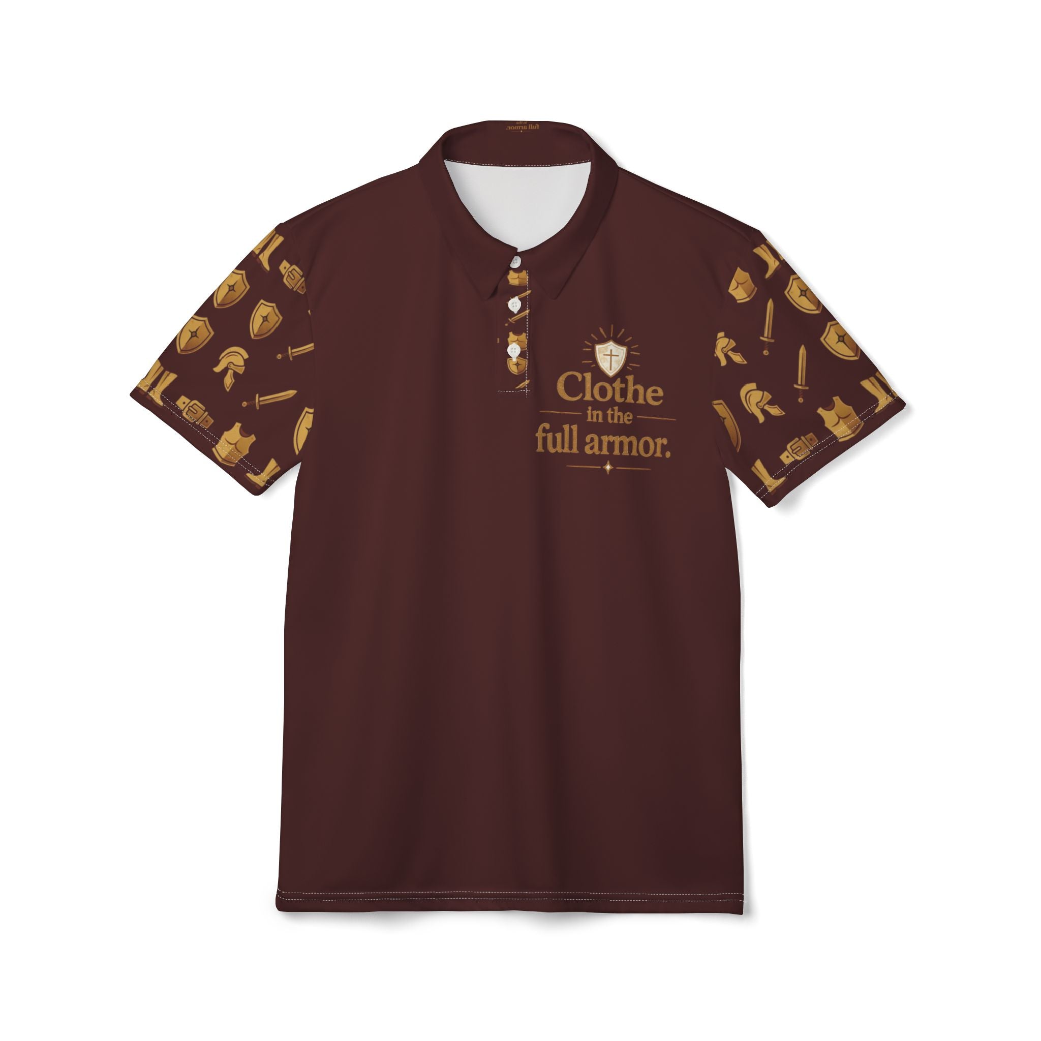 Christian Polo Shirt - "Clothe in the Full Armor" Brown Faith Polo