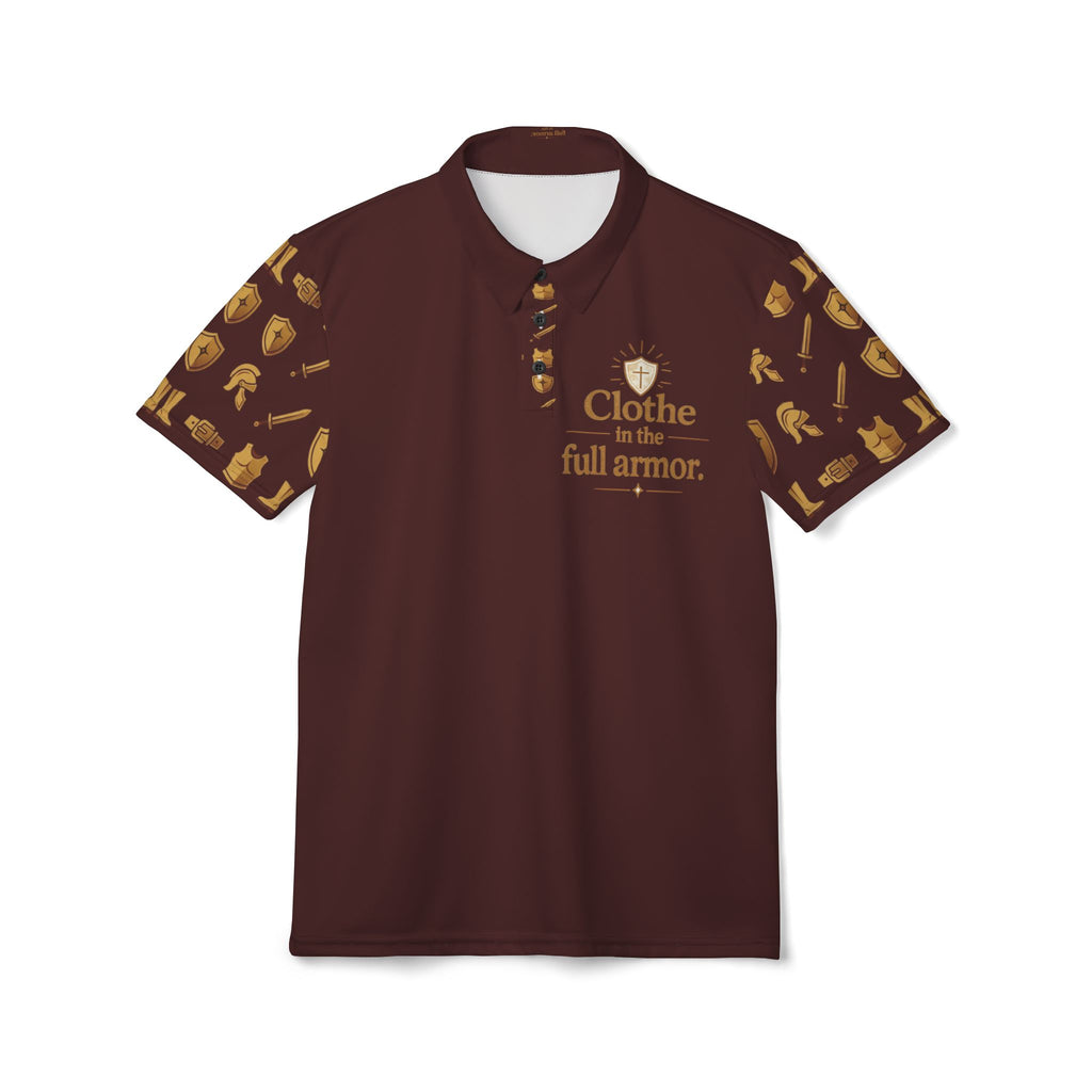 Christian Polo Shirt - "Clothe in the Full Armor" Brown Faith Polo