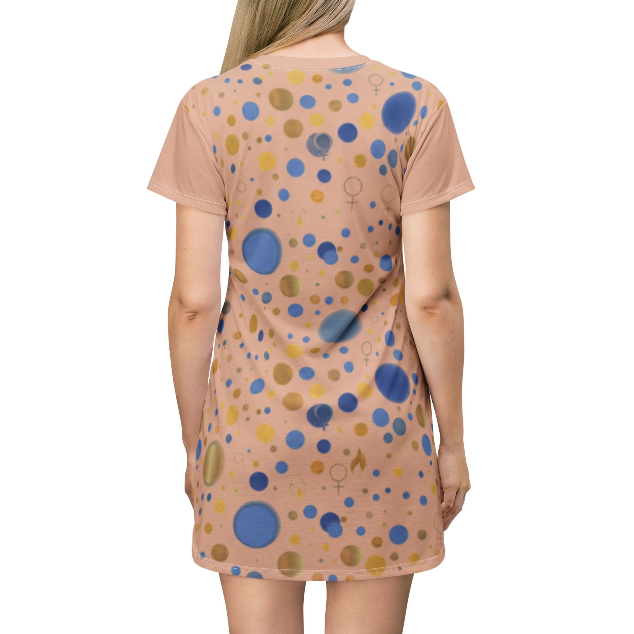 Dependent on God T-Shirt Dress — Peach Polka Dot Print