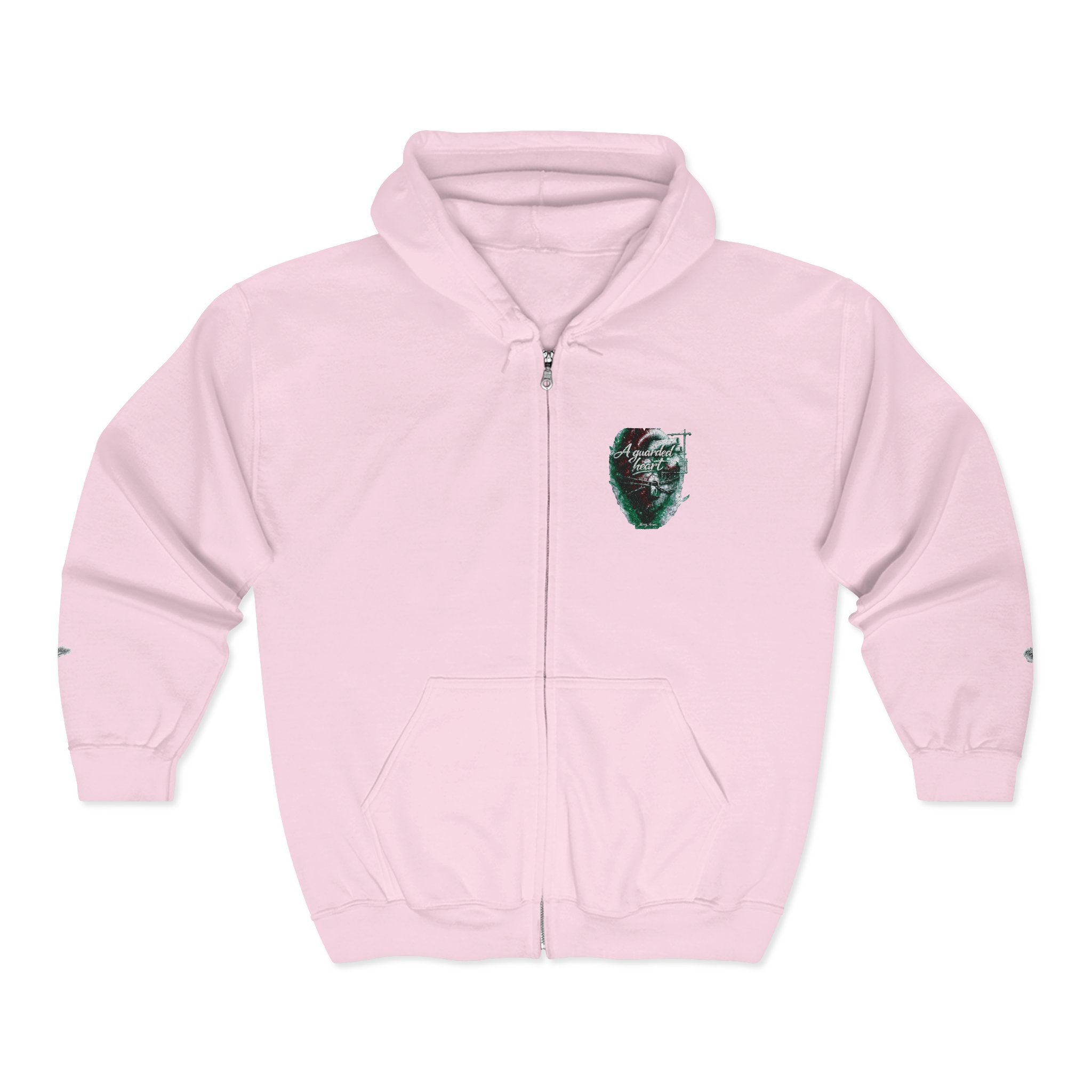 Christian Zip Hoodie — "A Guarded Heart" Abstract Faith Streetwear Jacket