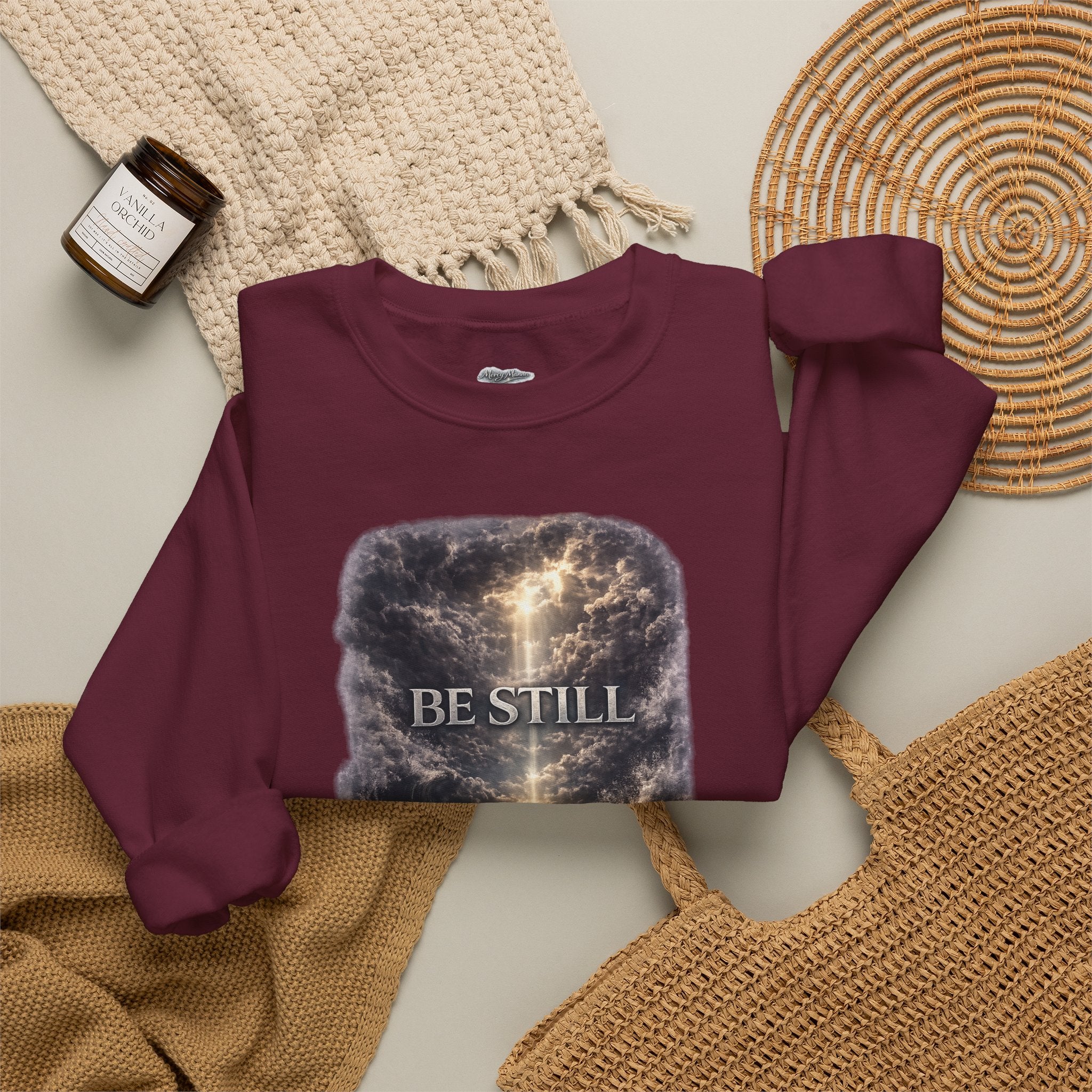 Christian Crewneck Sweatshirt — "Be Still" Psalm 46:10 Inspirational Faith Sweatshirt