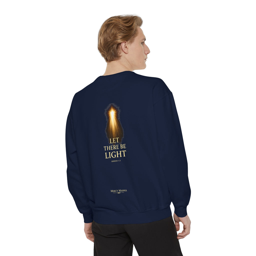 Christian Crewneck Sweatshirt — "Let There Be Light" Cozy Religious Light Figurine Sweatshirt