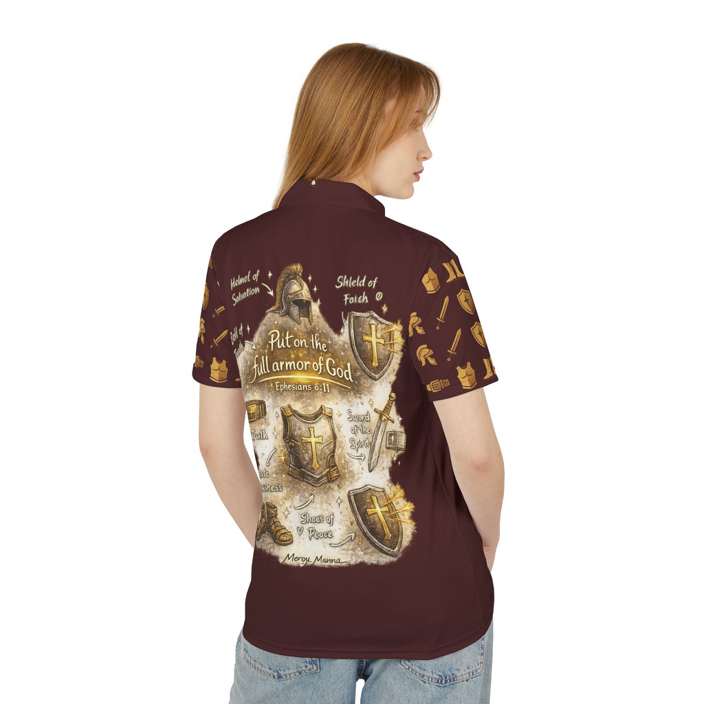Christian Polo Shirt - "Clothe in the Full Armor" Brown Faith Polo