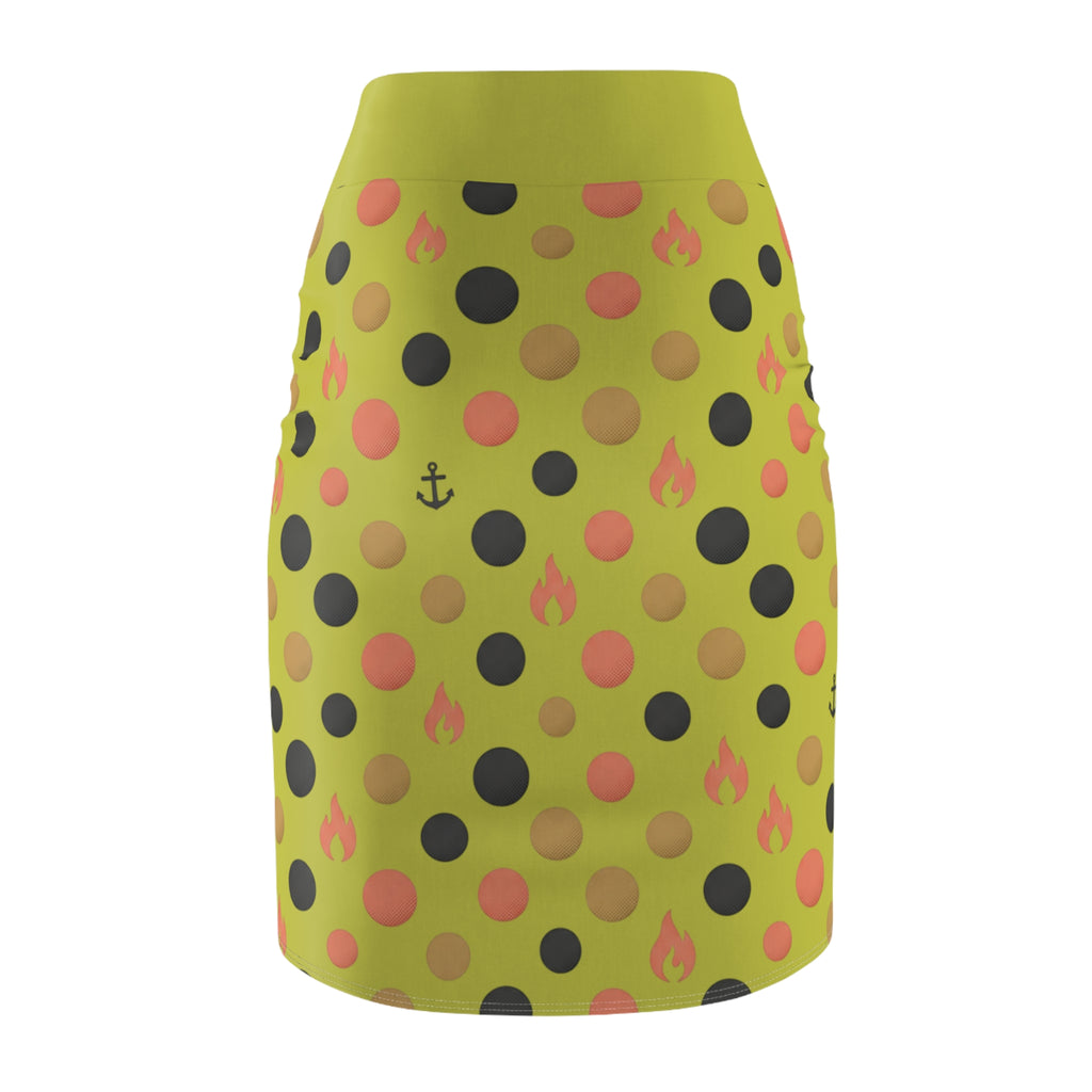 Beloved Yellow Polka Dot Pencil Skirt — Faith Anchor & Flame Pattern