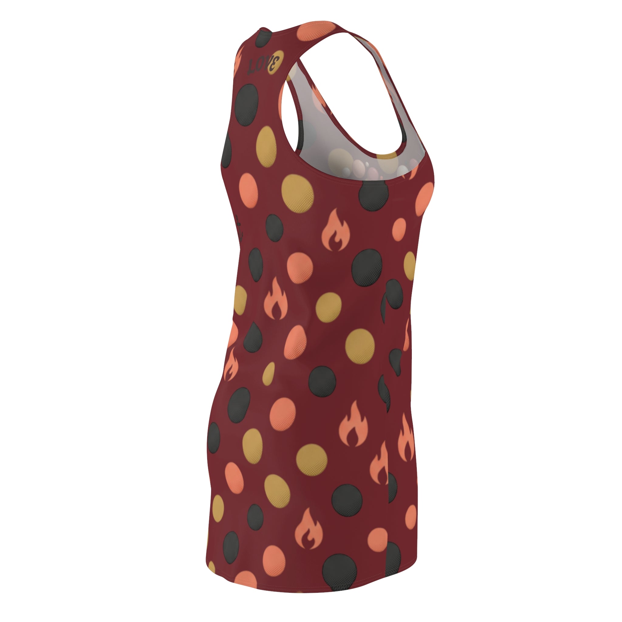 Love Racerback Dress — Heart & Flame Polka Dot Print