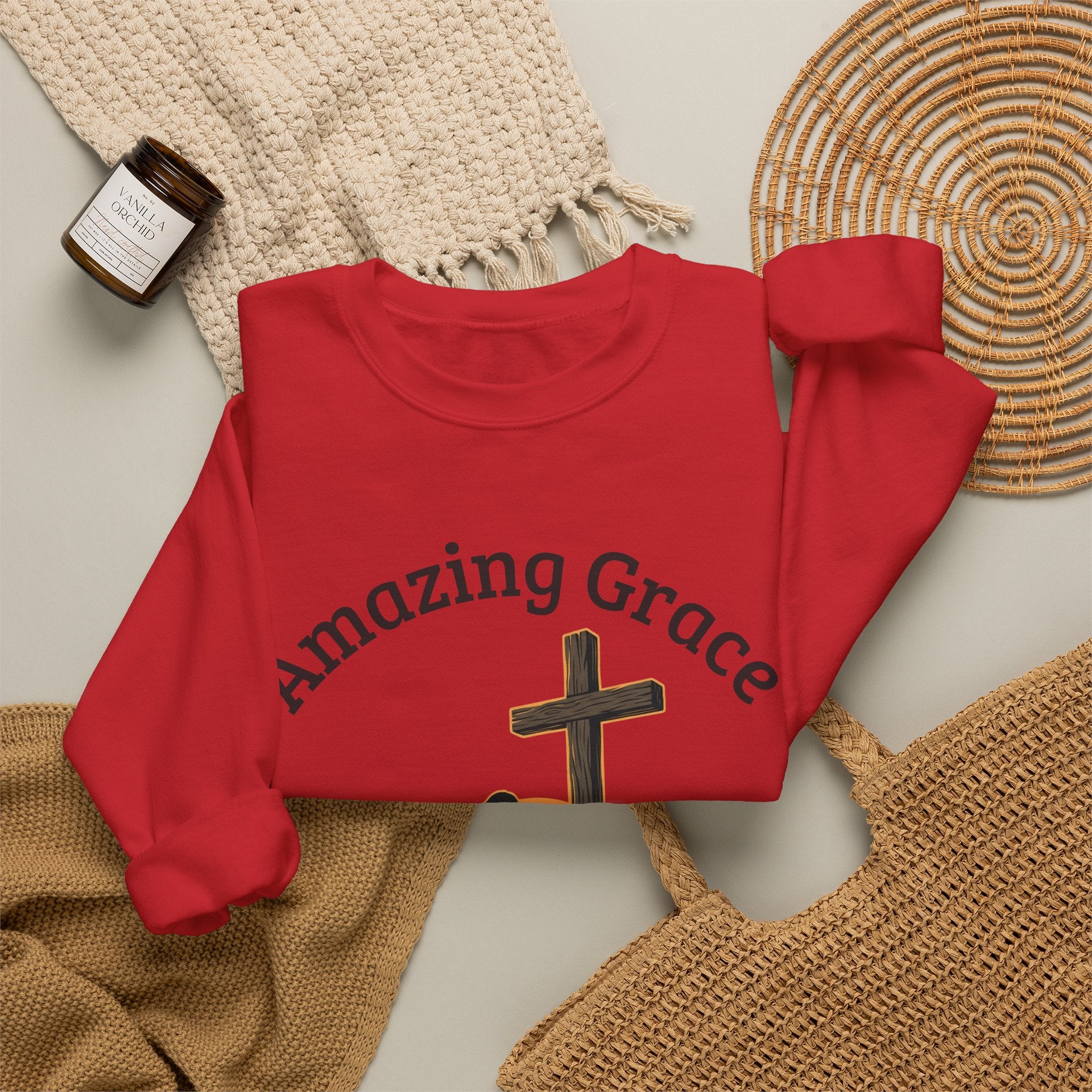 Christian Crewneck Sweatshirt — Amazing Grace Hallelujah Worship Graphic