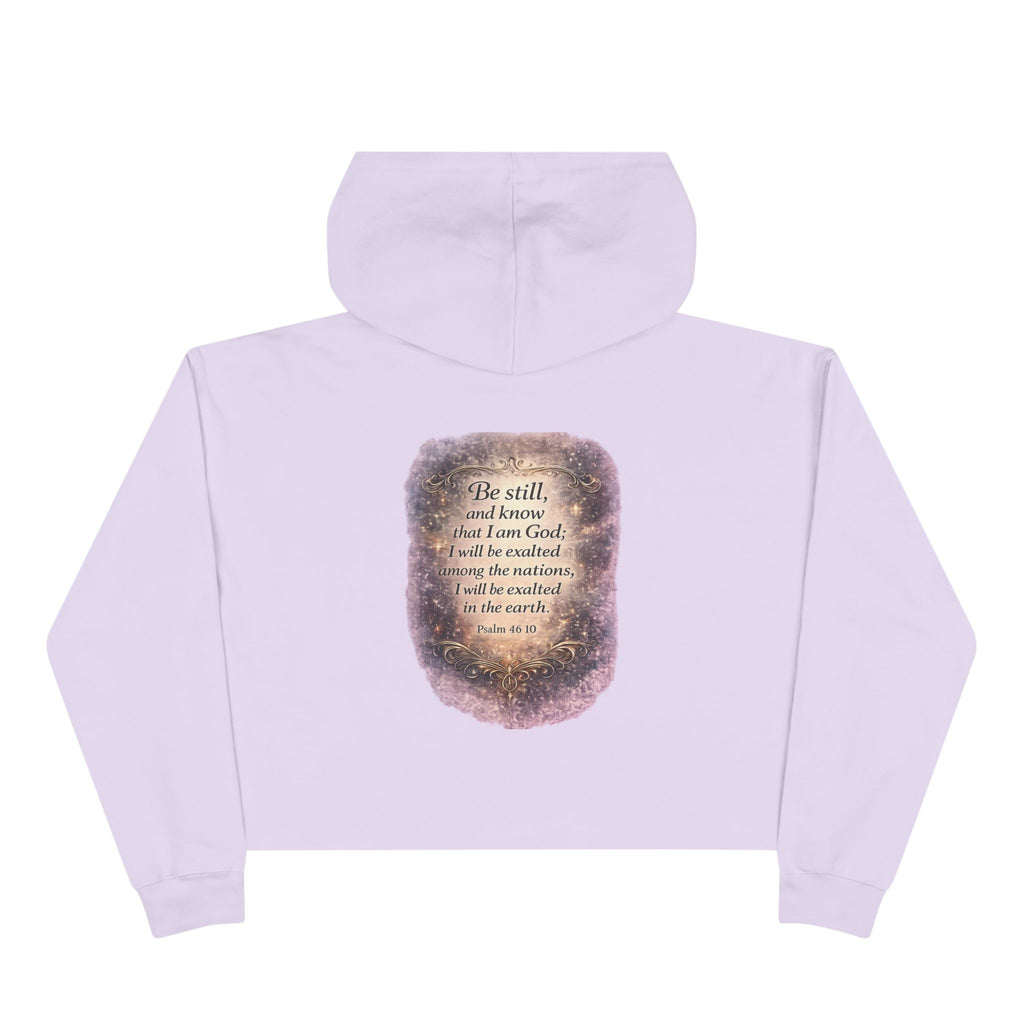 Women's Christian Crop Hoodie — "Be Still" Psalm 46:10 Inspirational Pullover