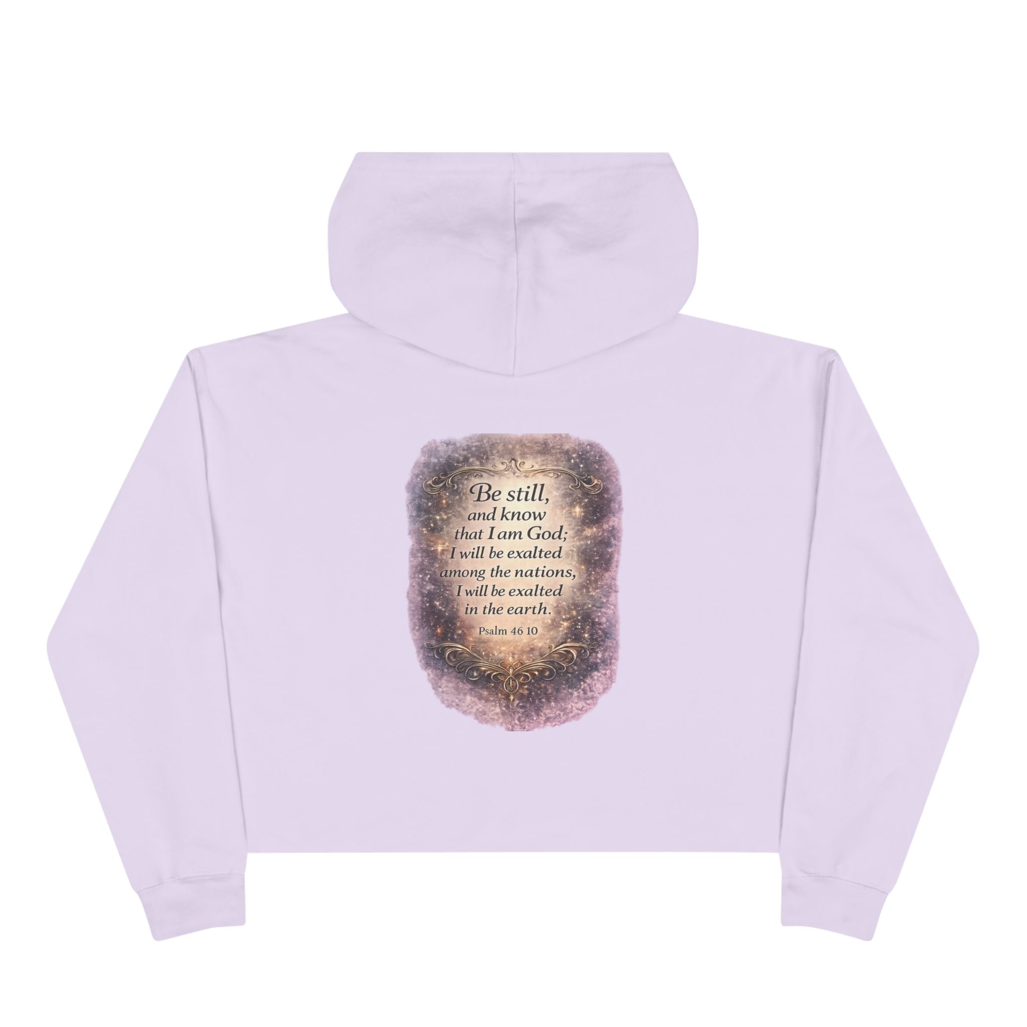 Women's Christian Crop Hoodie — "Be Still" Psalm 46:10 Inspirational Pullover