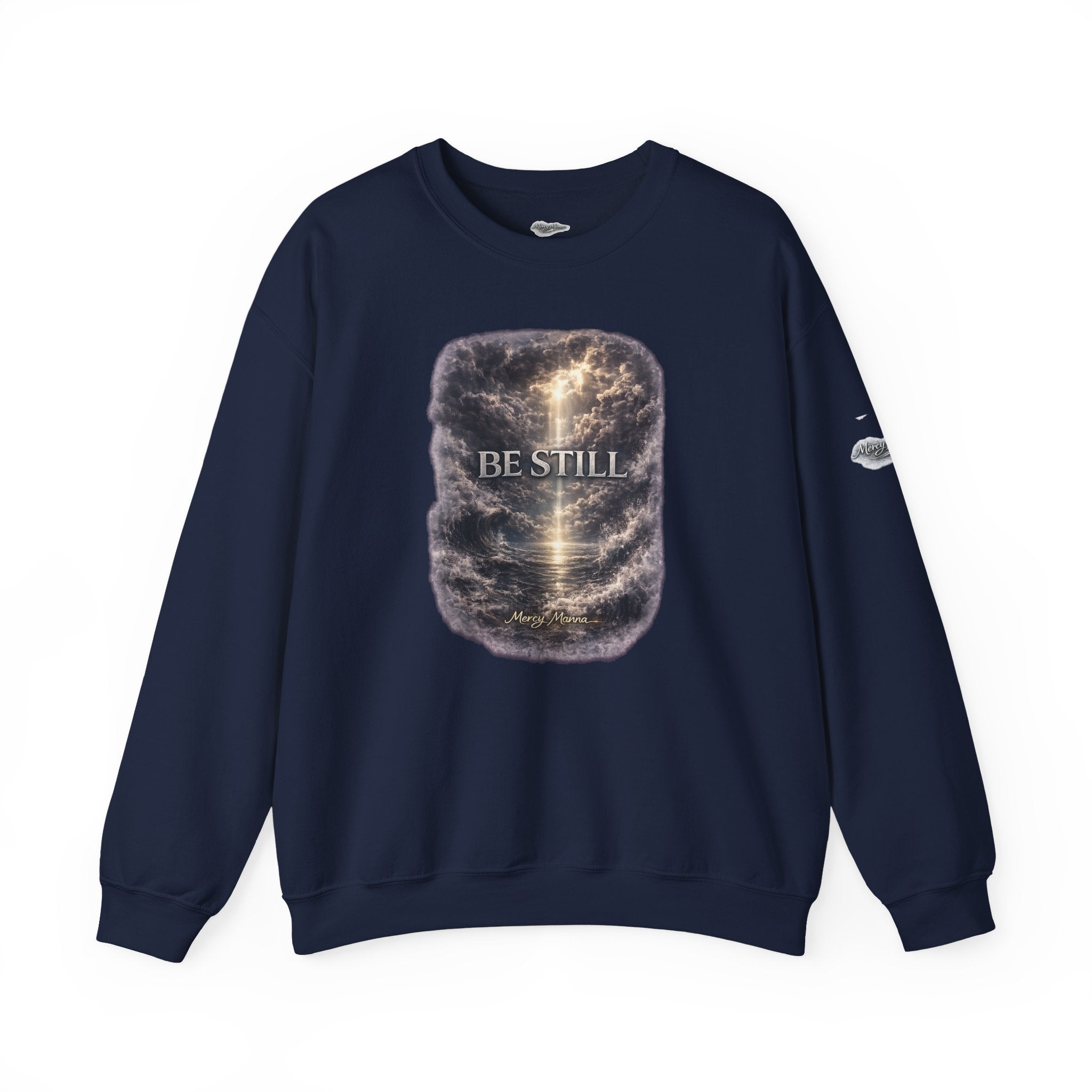 Christian Crewneck Sweatshirt — "Be Still" Psalm 46:10 Inspirational Faith Sweatshirt