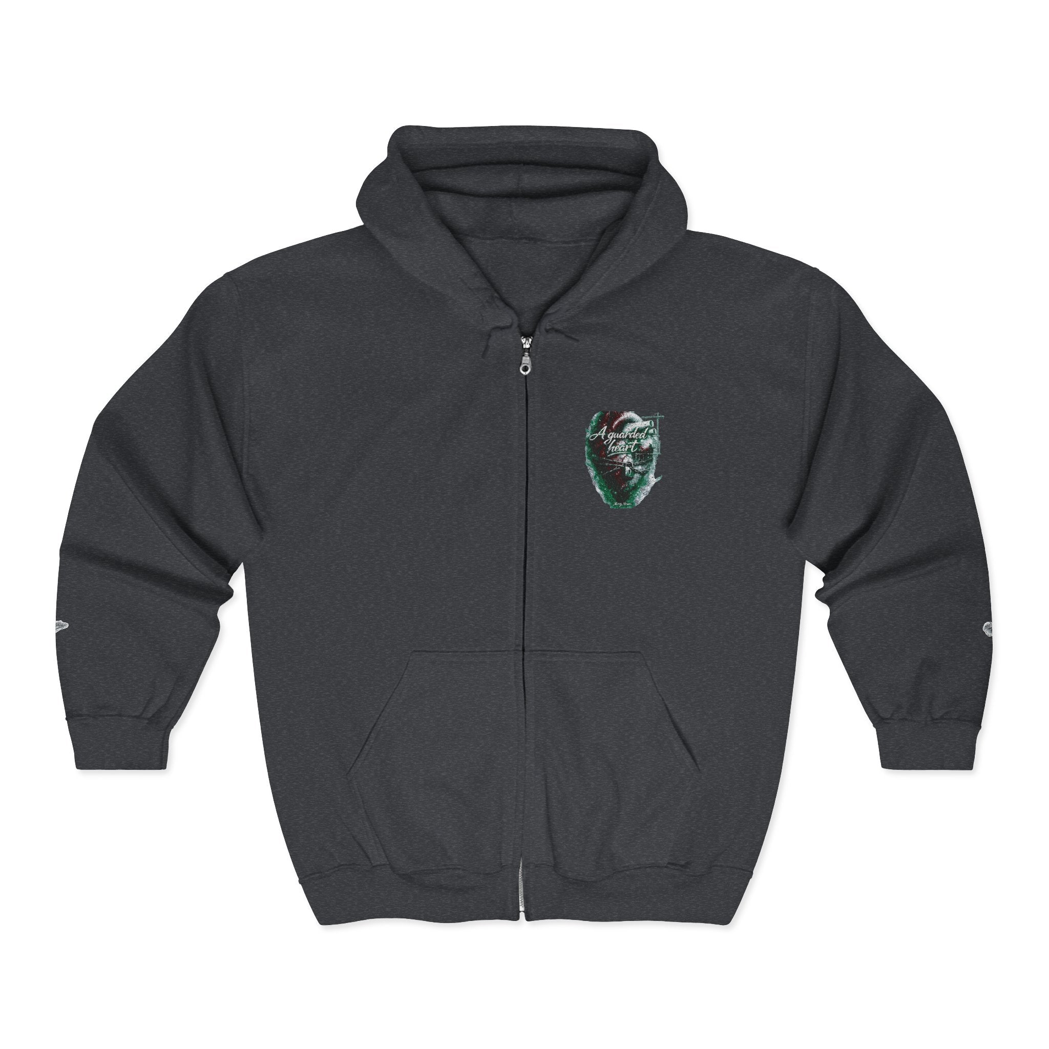 Christian Zip Hoodie — "A Guarded Heart" Abstract Faith Streetwear Jacket