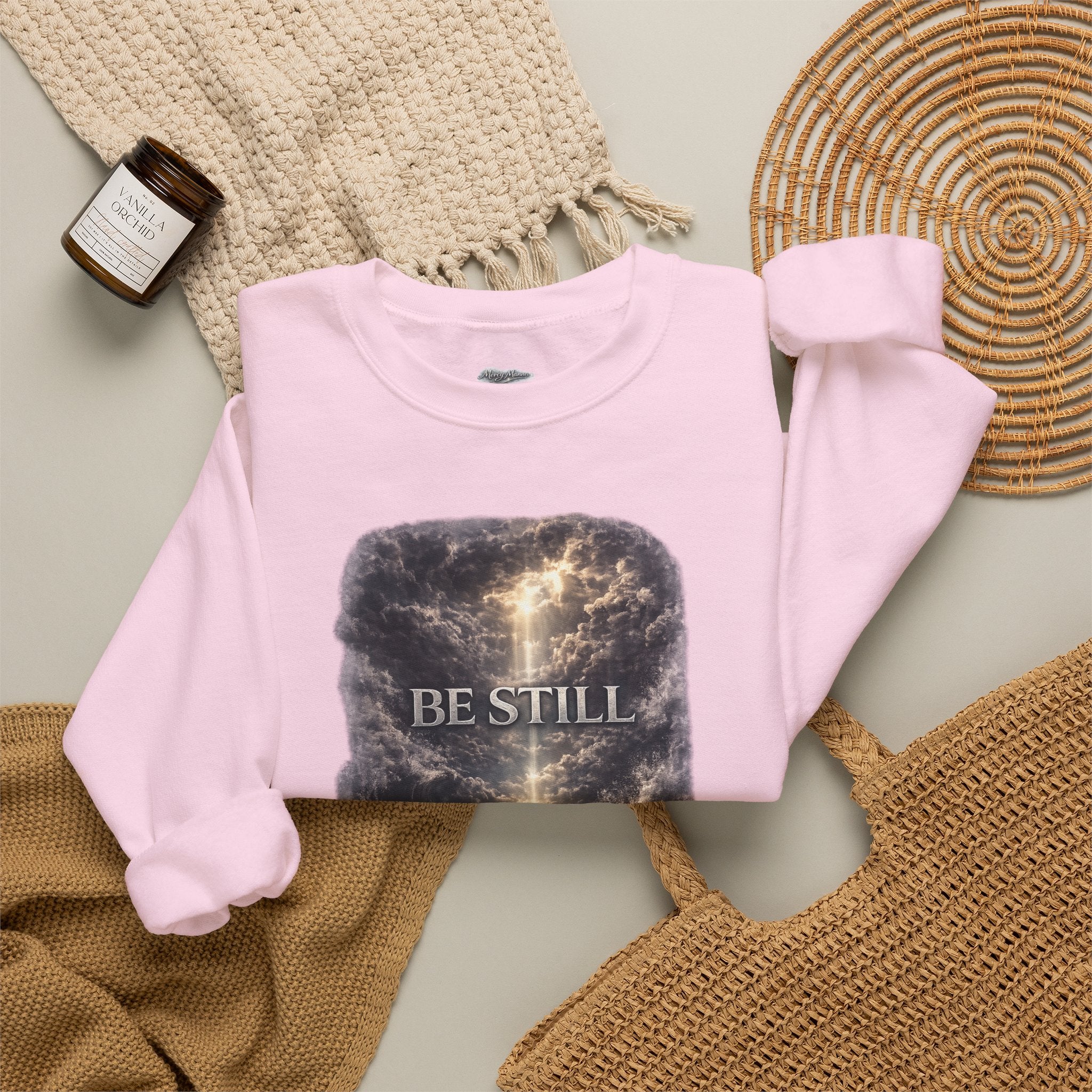 Christian Crewneck Sweatshirt — "Be Still" Psalm 46:10 Inspirational Faith Sweatshirt