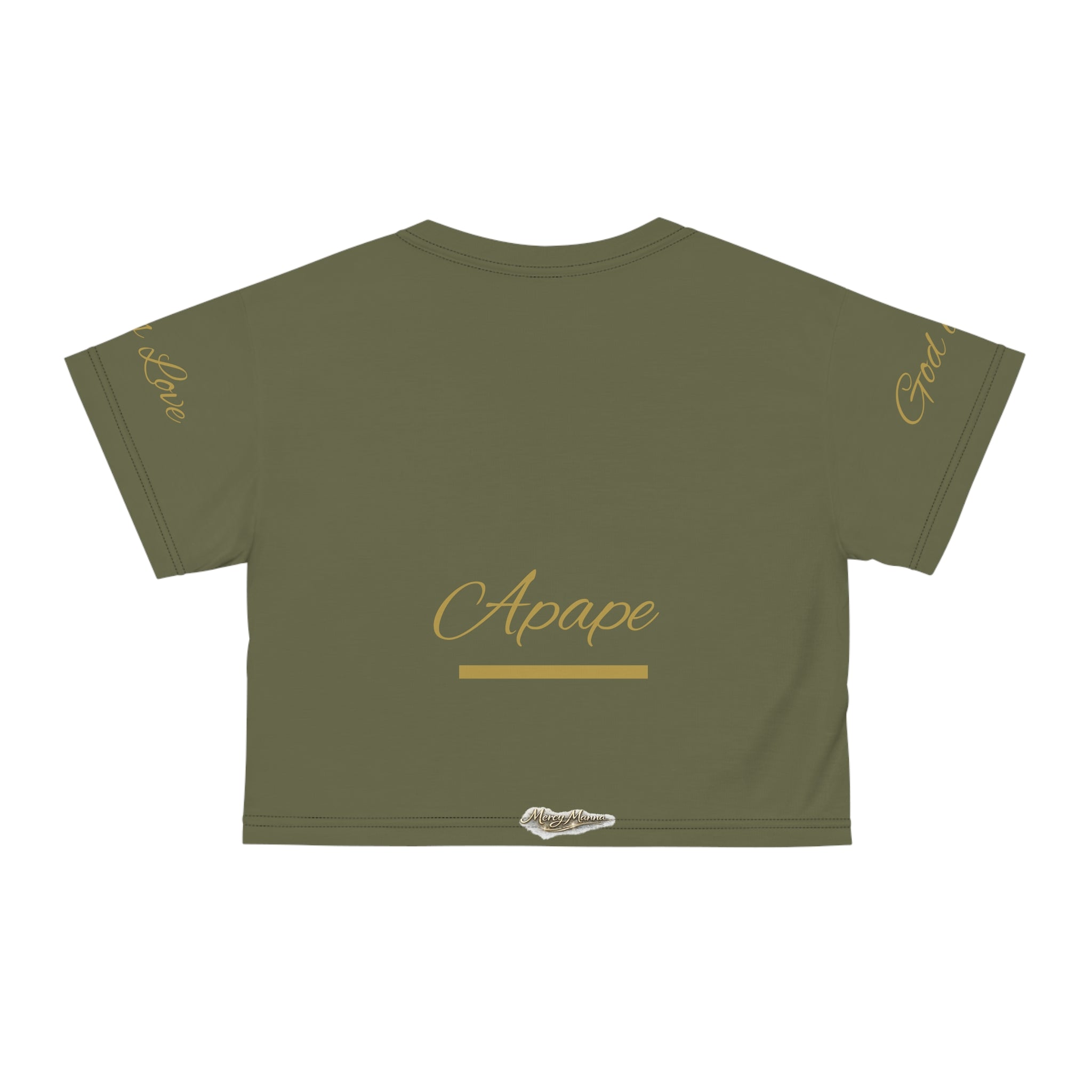 Christian Women's Crop Tee — "Agape: God is Love" All-Over Print Faith T-Shirt