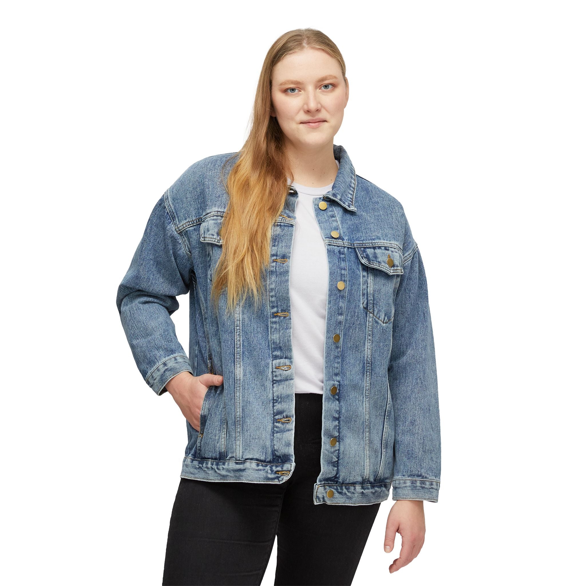 Women's Christian Denim Jacket — Follower of Christ Floral Butterfly Back