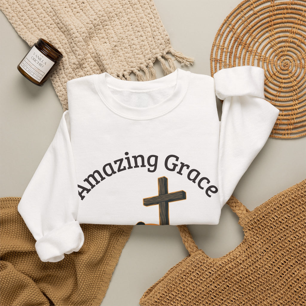 Christian Crewneck Sweatshirt — Amazing Grace Hallelujah Worship Graphic
