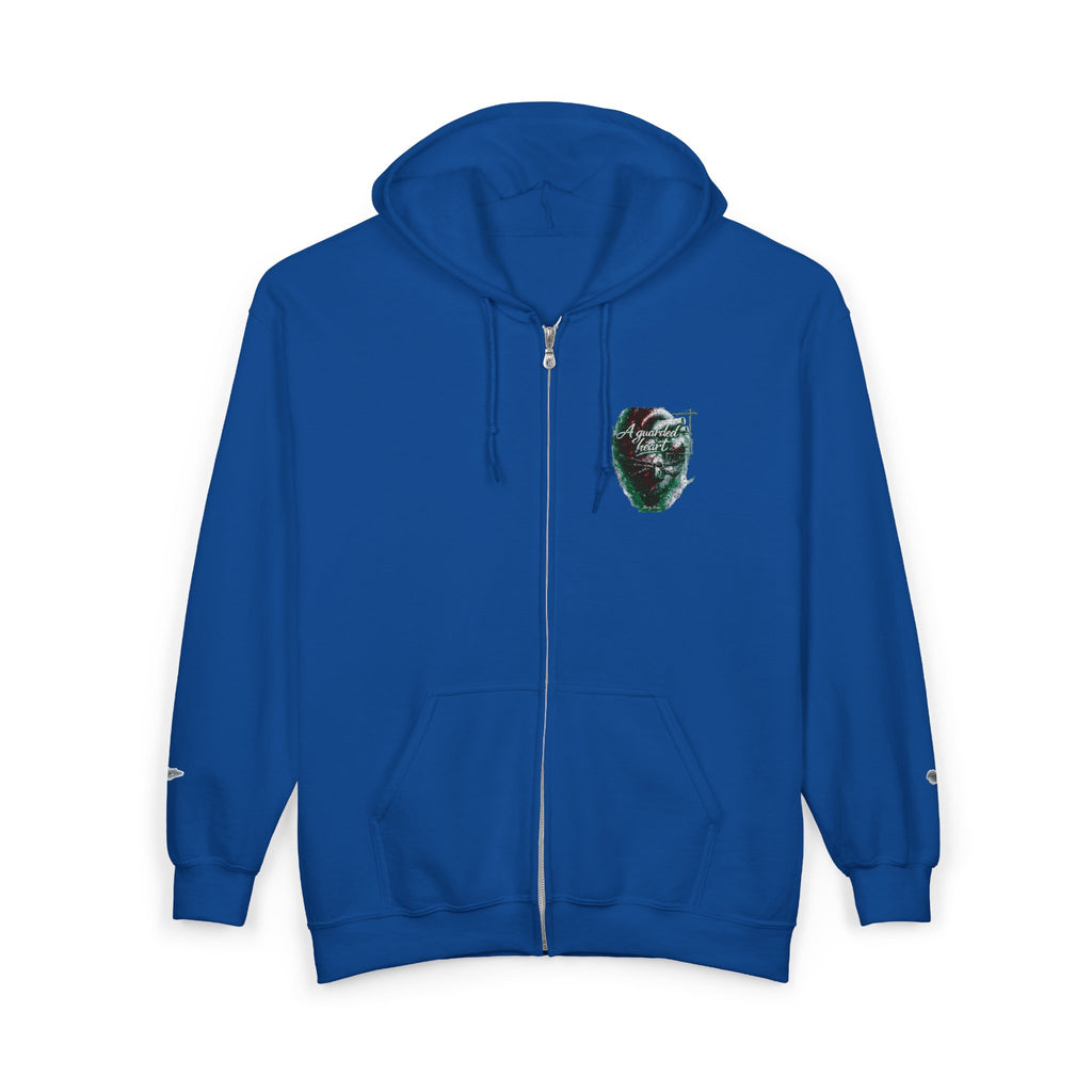 Christian Zip Hoodie — "A Guarded Heart" Abstract Faith Streetwear Jacket