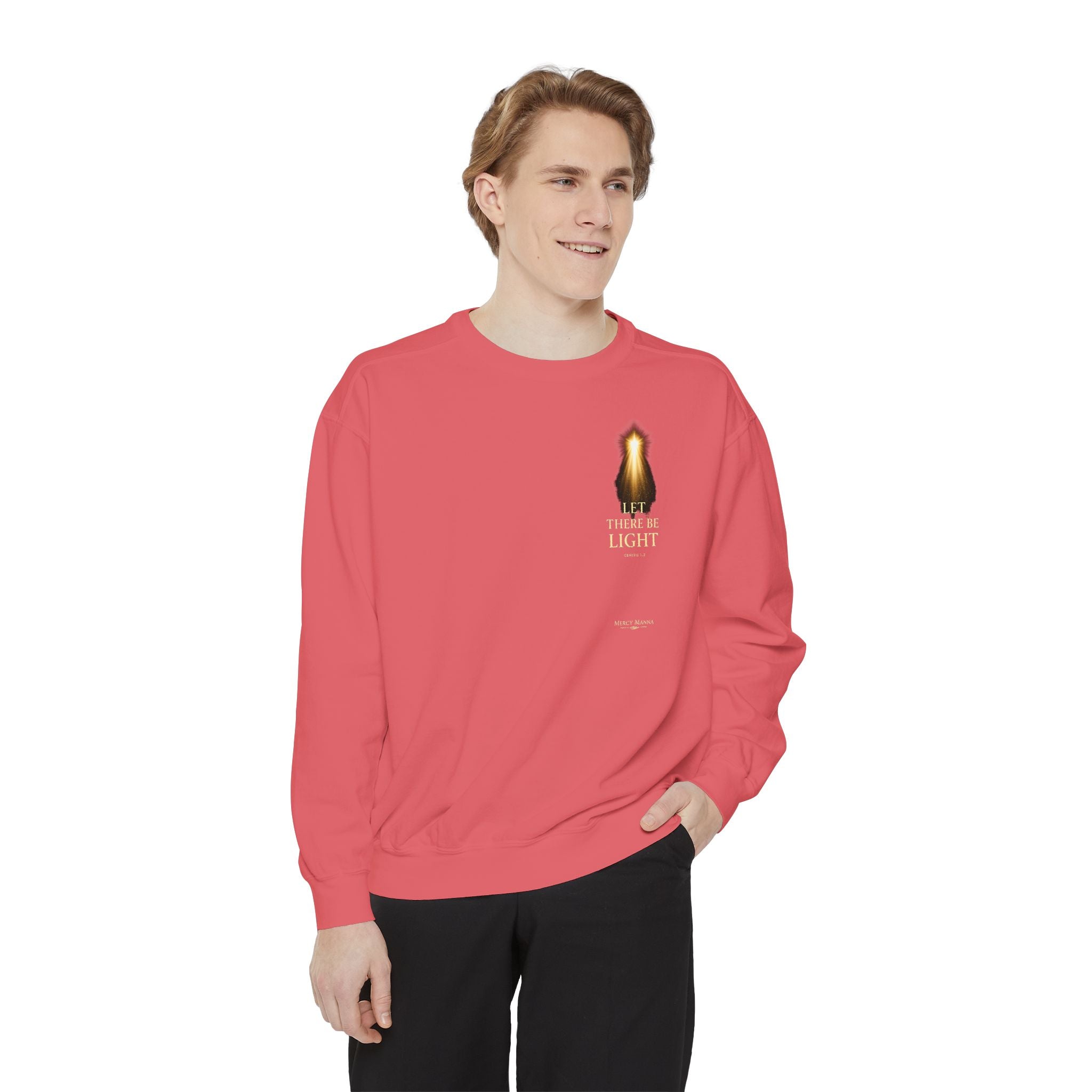 Christian Crewneck Sweatshirt — "Let There Be Light" Cozy Religious Light Figurine Sweatshirt