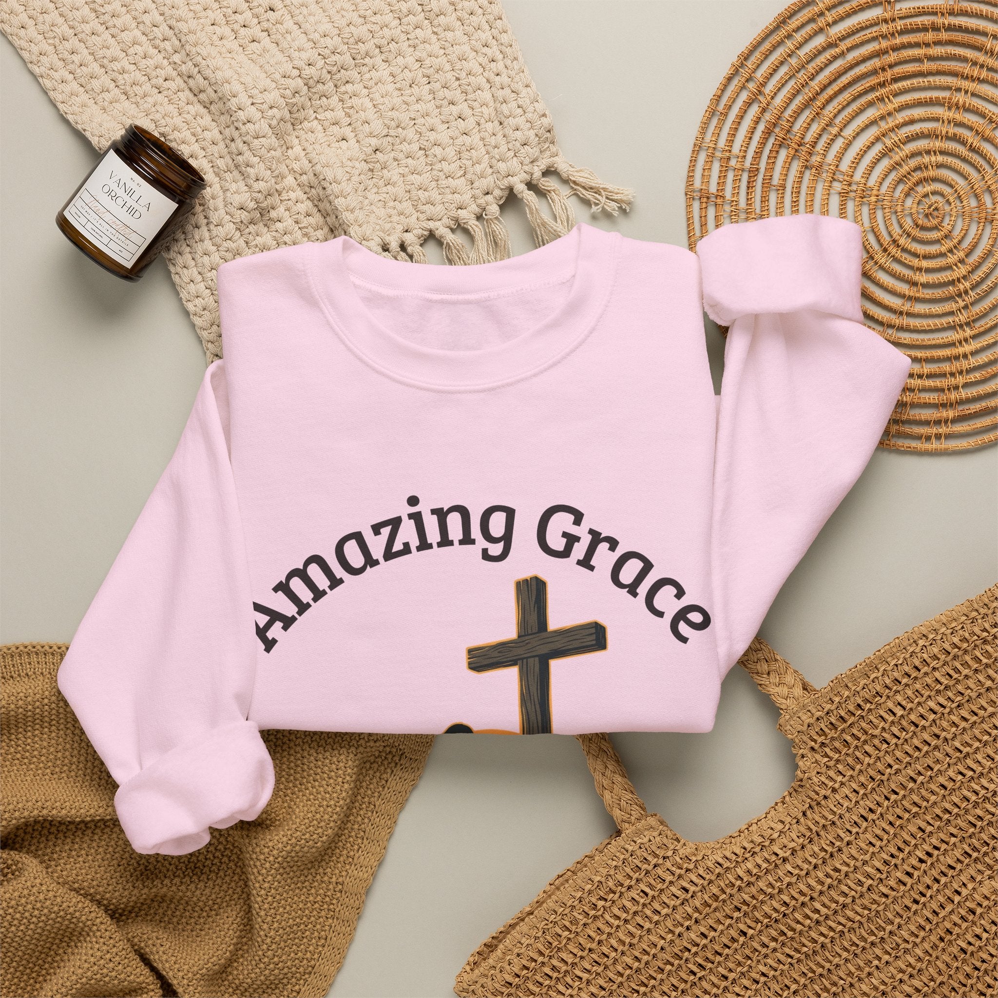 Christian Crewneck Sweatshirt — Amazing Grace Hallelujah Worship Graphic