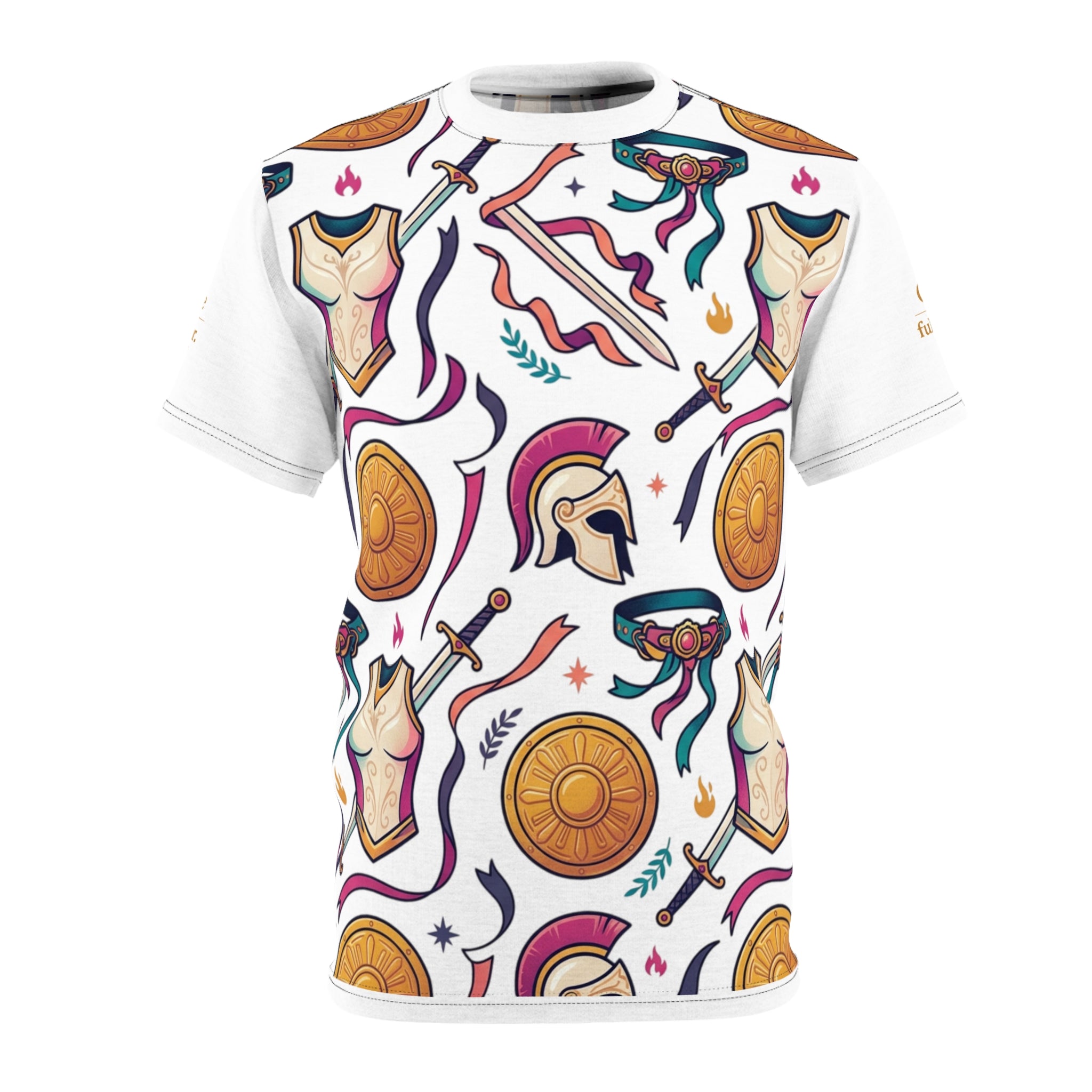 Warrior Armor(Ephesians 6:11) Pattern Tee — Greek Helmet, Shield & Sword All-Over Print