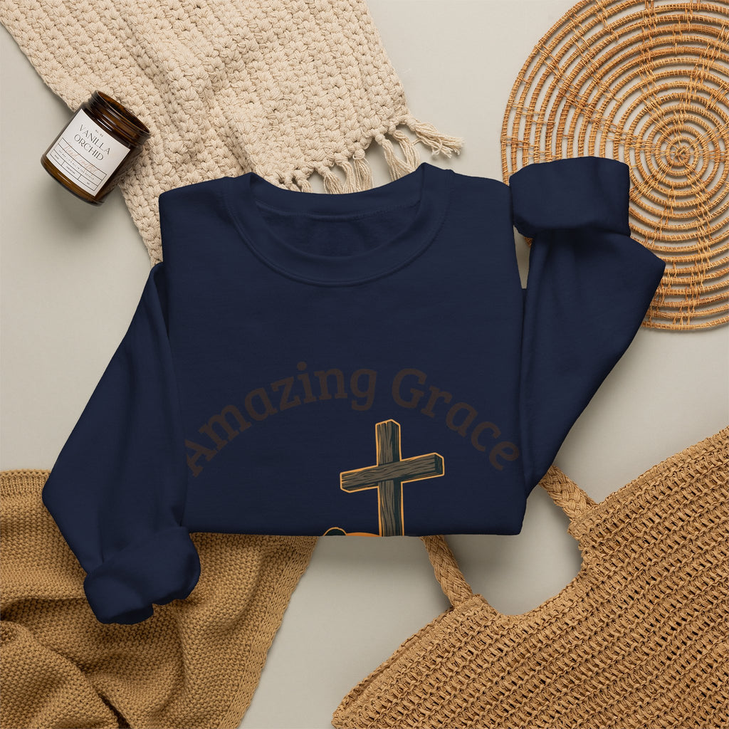 Christian Crewneck Sweatshirt — Amazing Grace Hallelujah Worship Graphic