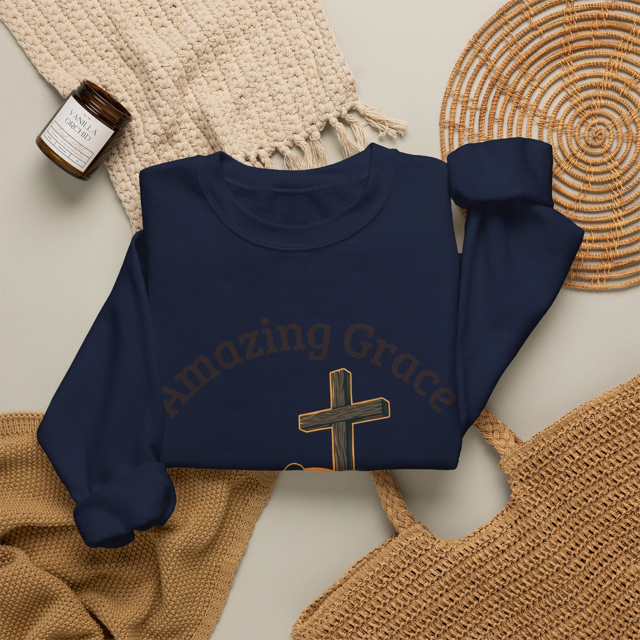 Christian Crewneck Sweatshirt — Amazing Grace Hallelujah Worship Graphic