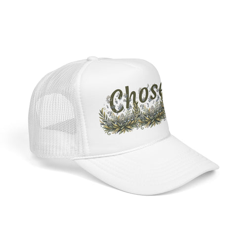 Chosen Floral Trucker Hat – Embroidered-Inspired Garden Script Foam Cap